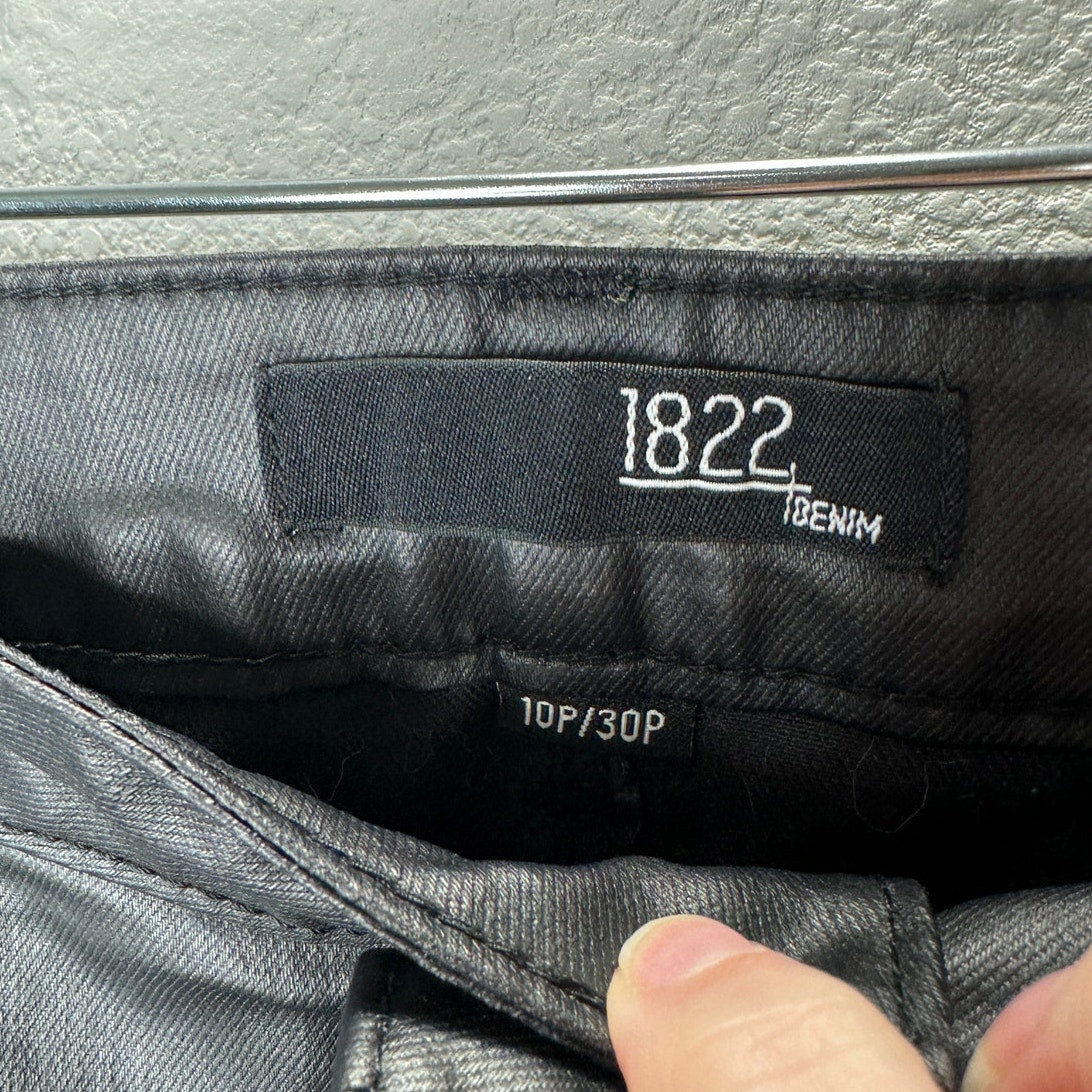 1822 Denim Black Shimmer Leatherette Skinny Pant 30 P / 10 P