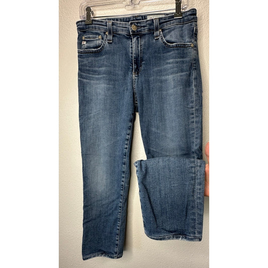 AG Medium Wash Whiskered Prima Crop Cigarette Leg Jeans 30