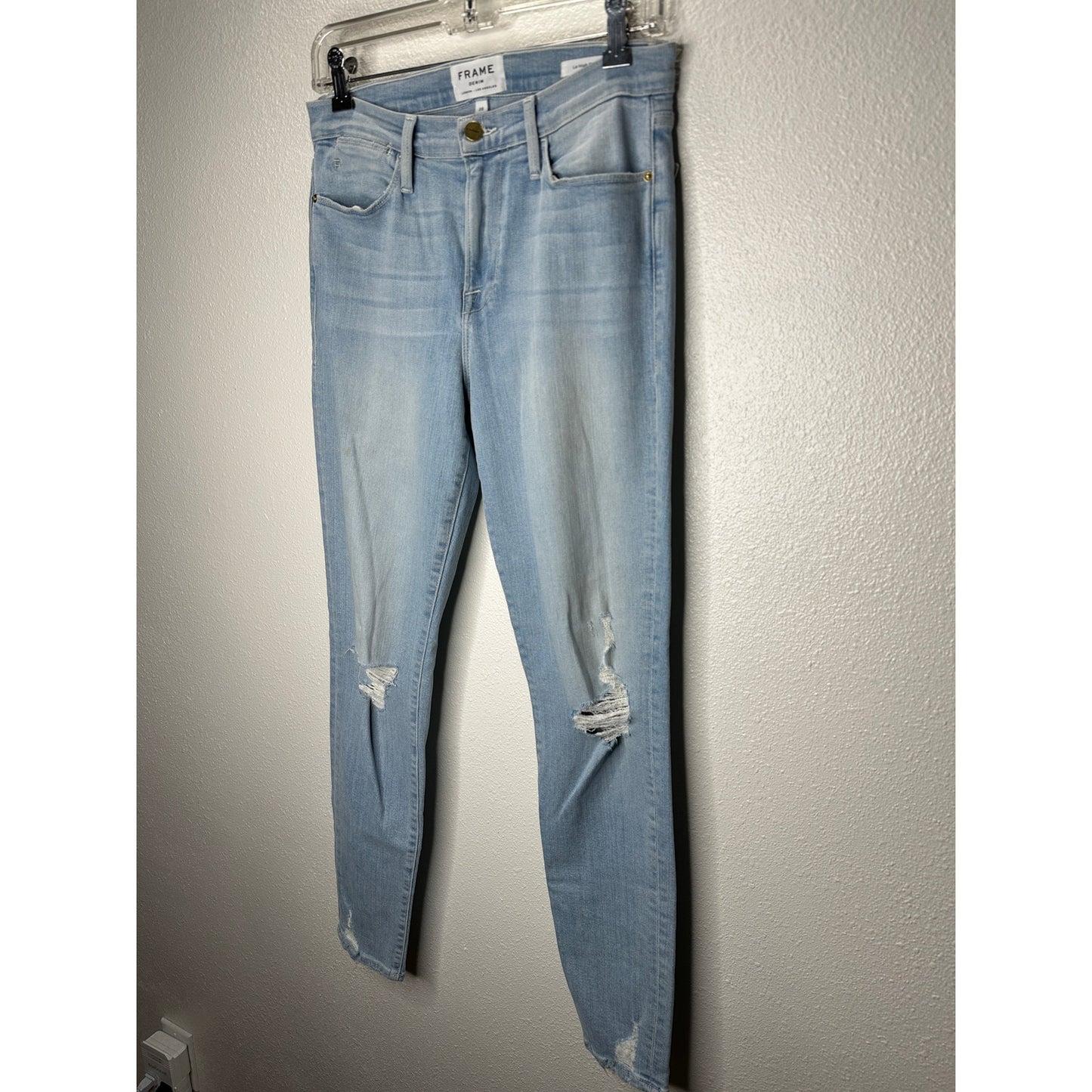 Frame Light Blue Wash Distressed Le High Skinny in Rush Jeans 28