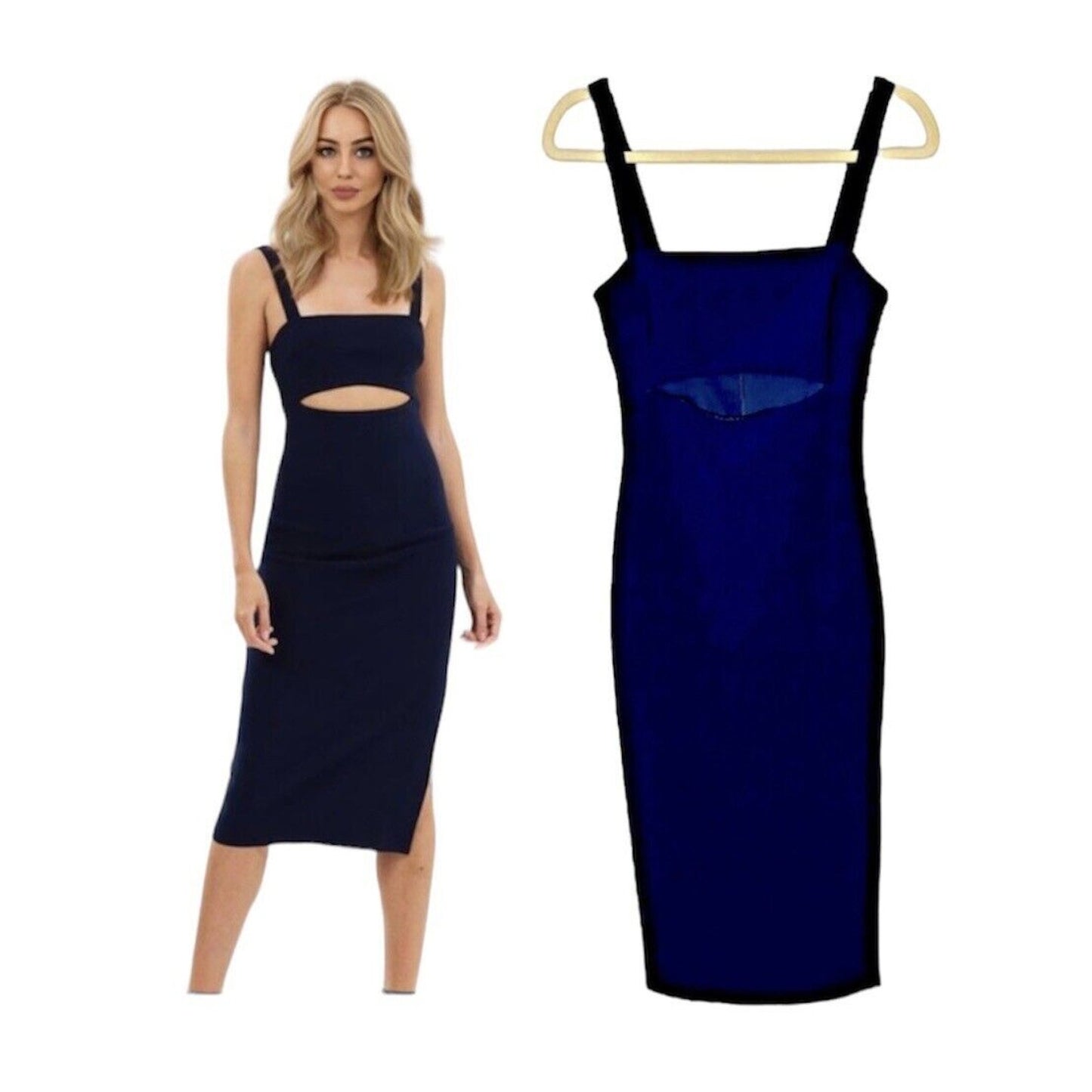 Bec + Bridge Sexy Navy Thin Strap Peek-A-Boo Midriff Cutout Zip Midi Dress 4