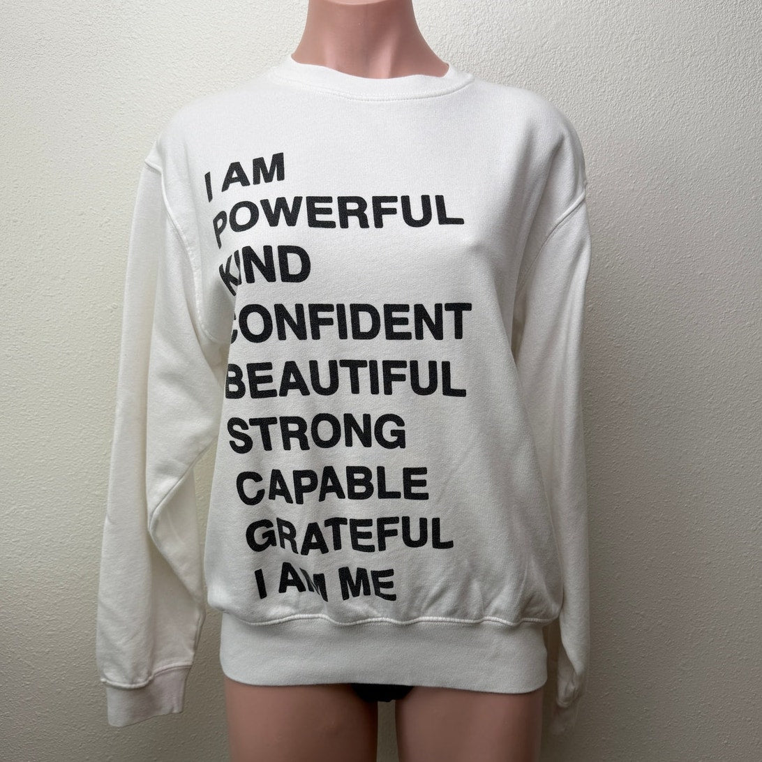 Anine Bing White Graphic Sweatshirt I Am Powerful Quote Crewneck Pullover XS