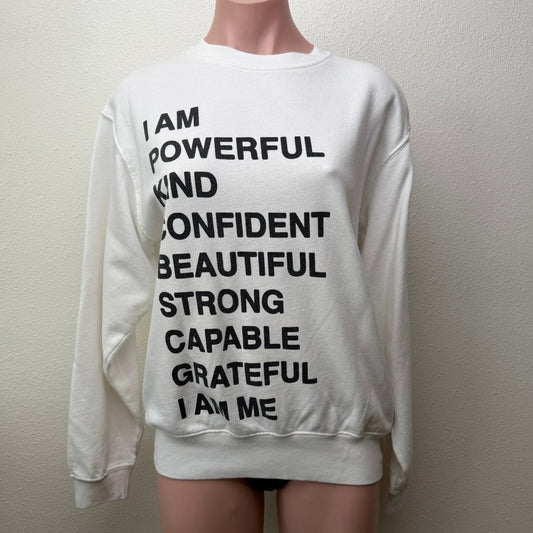 Anine Bing White Graphic Sweatshirt I Am Powerful Quote Crewneck Pullover XS