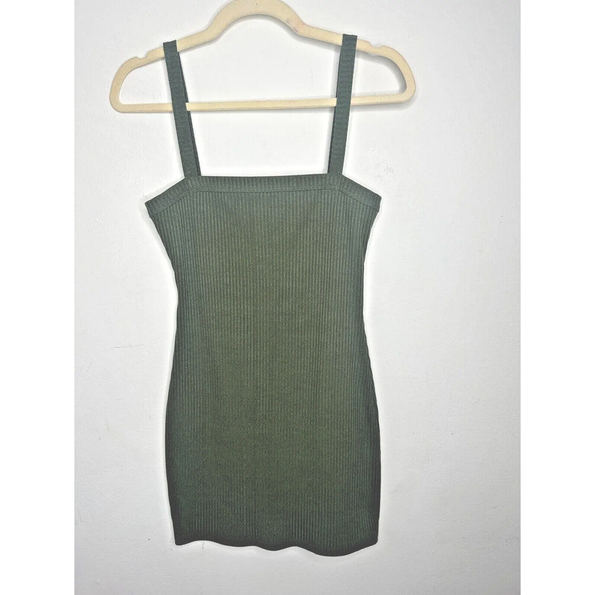 Lovers & Friends Army Green Square Neck Thin Strap Rib Knit Bodycon Mini Small