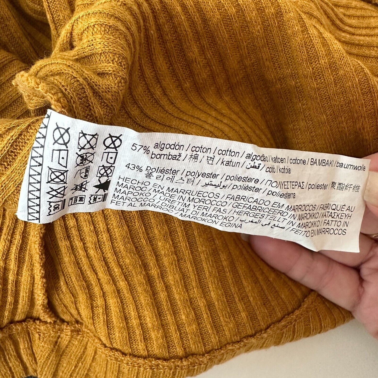 Pull & Bear Golden Yellow Cotton Rib Long Sleeve VNeck Button Up Mini Dress S