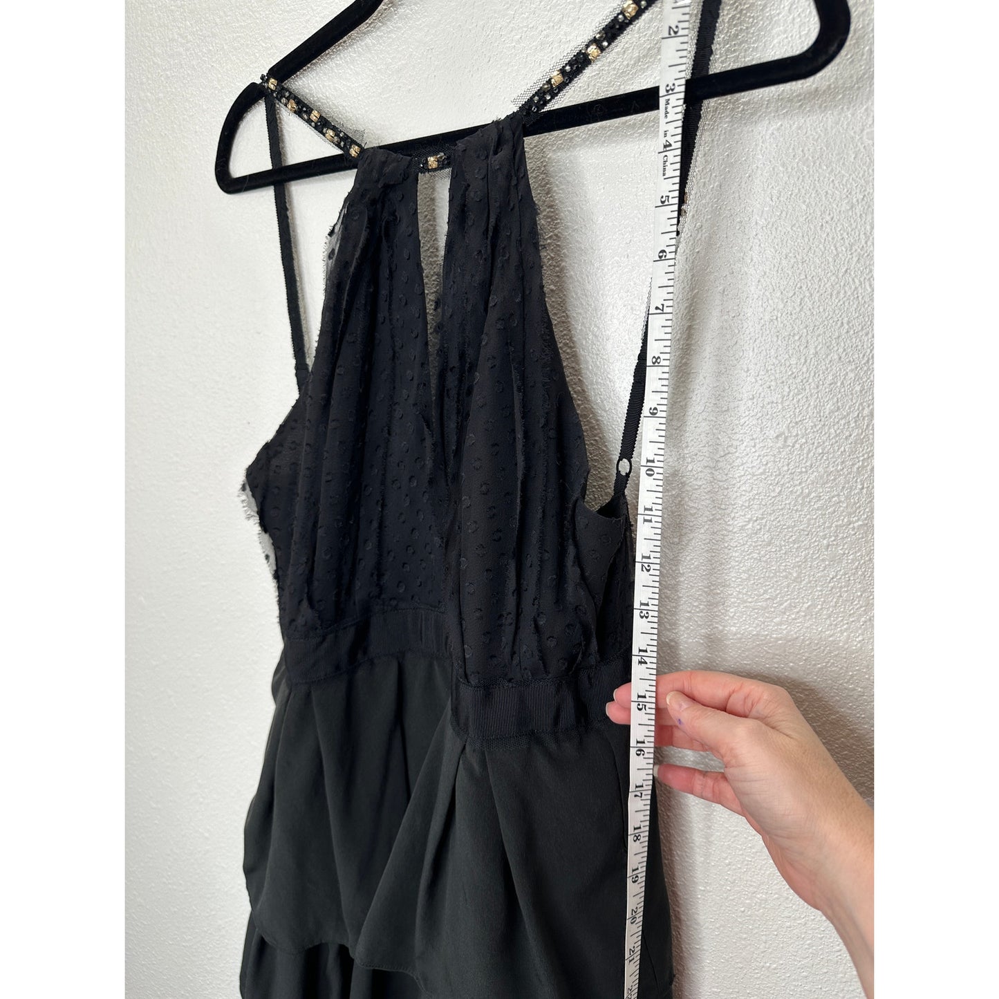 BCBGMAXAZRIA Black Lace Tiered Ruffle Low Back Keyhole Front Maxi Dress 4