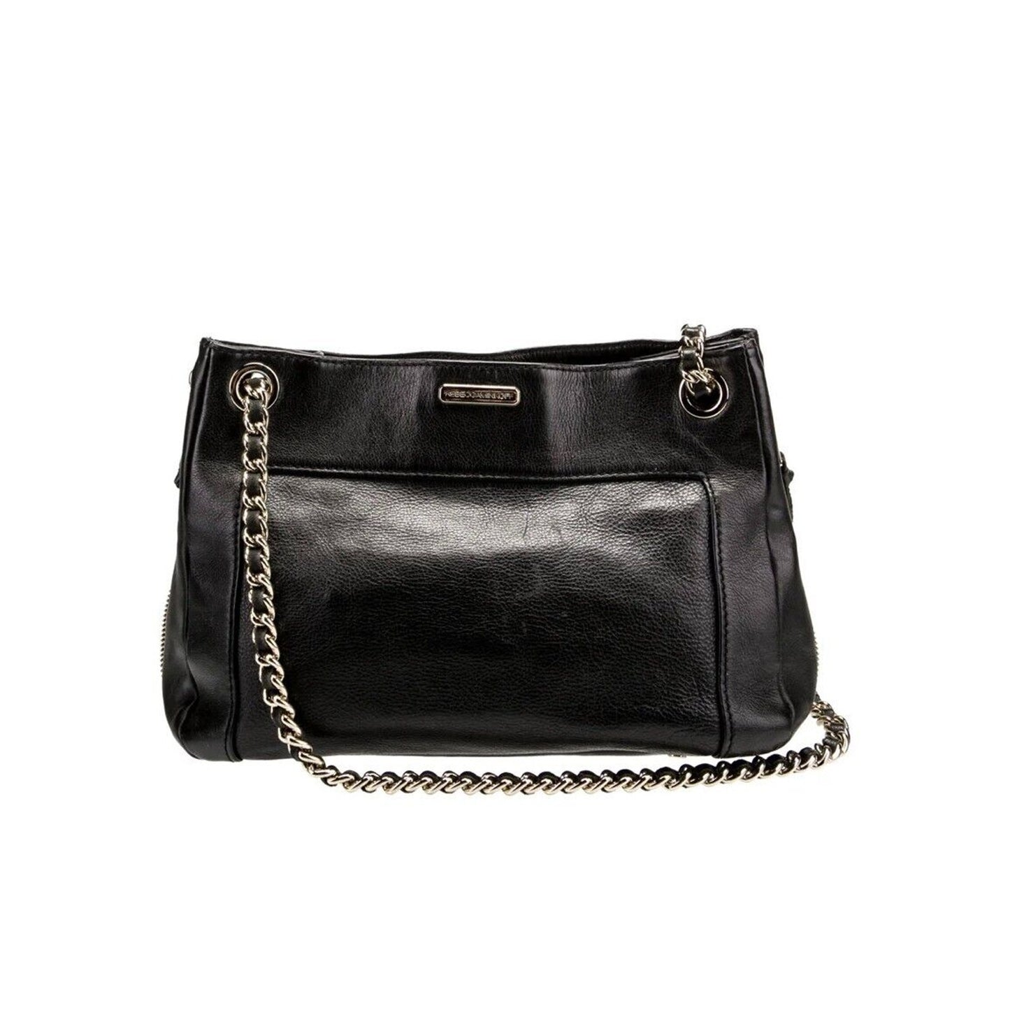 Rebecca Minkoff Black Leather Shoulder Bag Purse with Gold Hardware Chain Strap