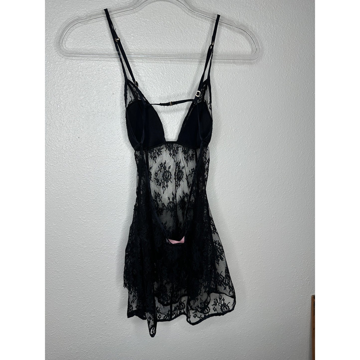 Victoria’s Secret Very Sexy Black Sheer Lace Nightie Open Back Slip Lingerie