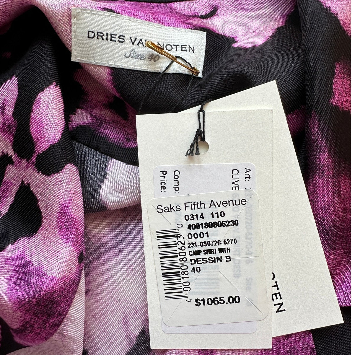 NWT Dries Van Noten Camp Shirt Floral Print Short Sleeve 100% Silk 40 / M