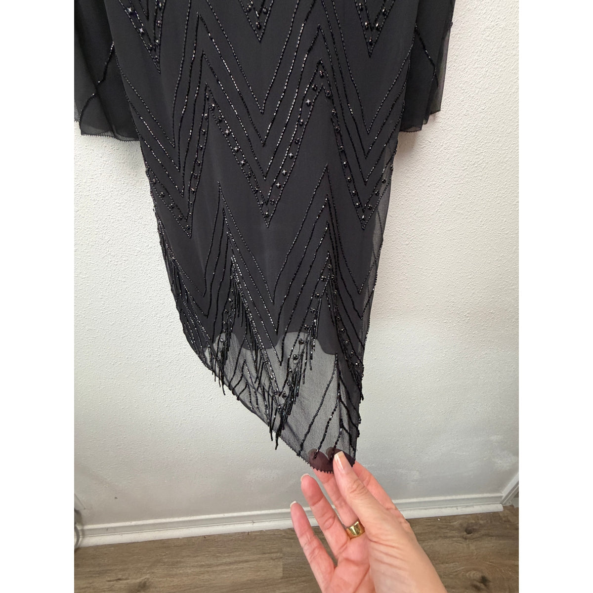 Alice + Olivia Black Beaded V Neck Mini Dress Women US 4