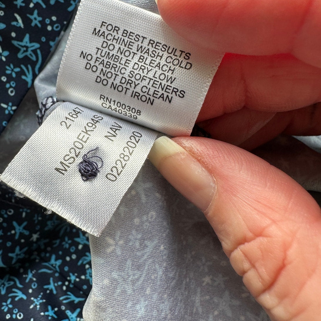 Black with Blue Ocean Starfish Print Polo Golf Shirt Short Sleeve Large