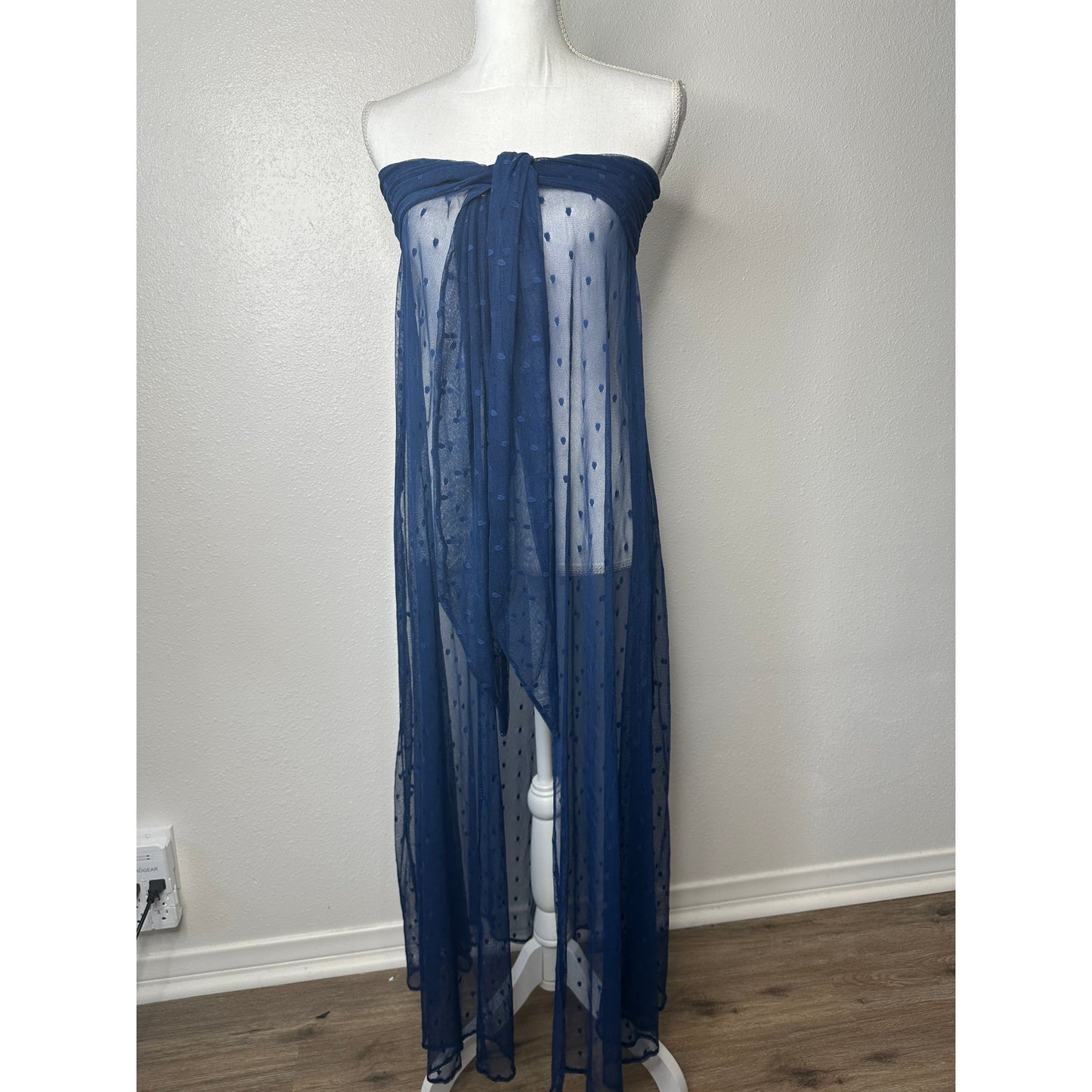 Ancora Navy Blue Polka Dot Sheer Scarf Wrap