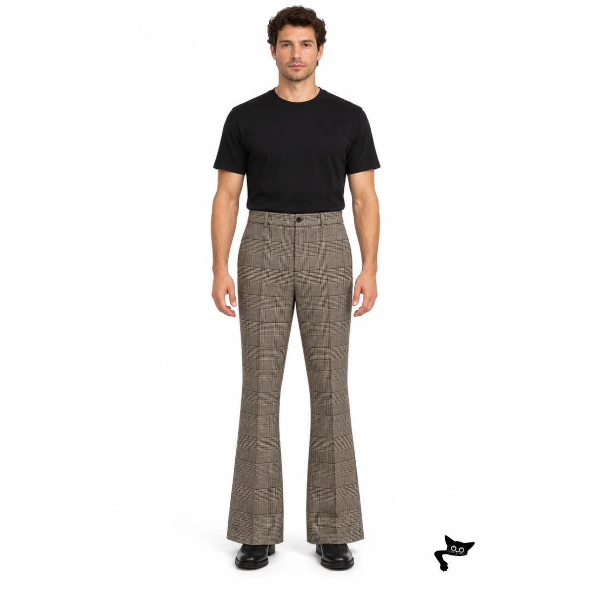 OTD On This Day Beige Brown Plaid Flare Pants Men 33