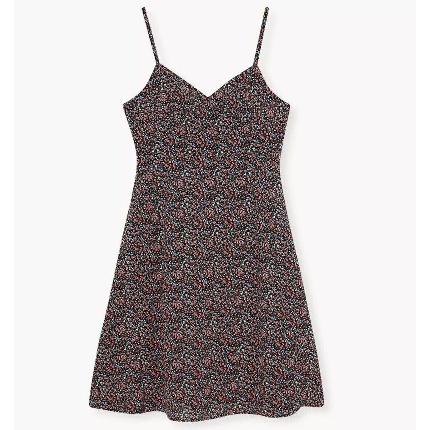 Polly Black Pink Blue Floral Print VNeck Spaghetti Strap Side Slit Dress 6