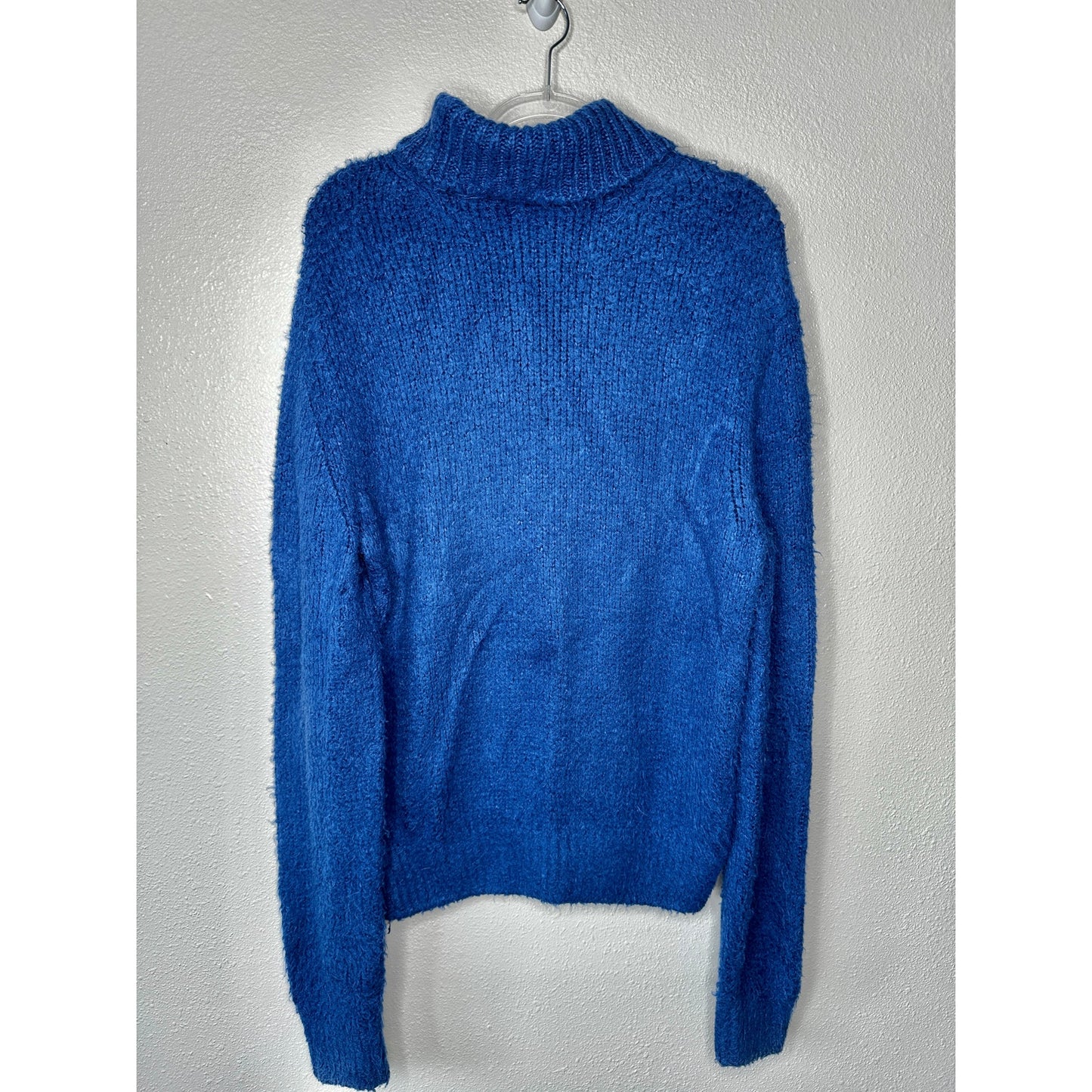 Tom Ford Blue 100% Silk Turtleneck Long Sleeve Fuzzy Sweater XL