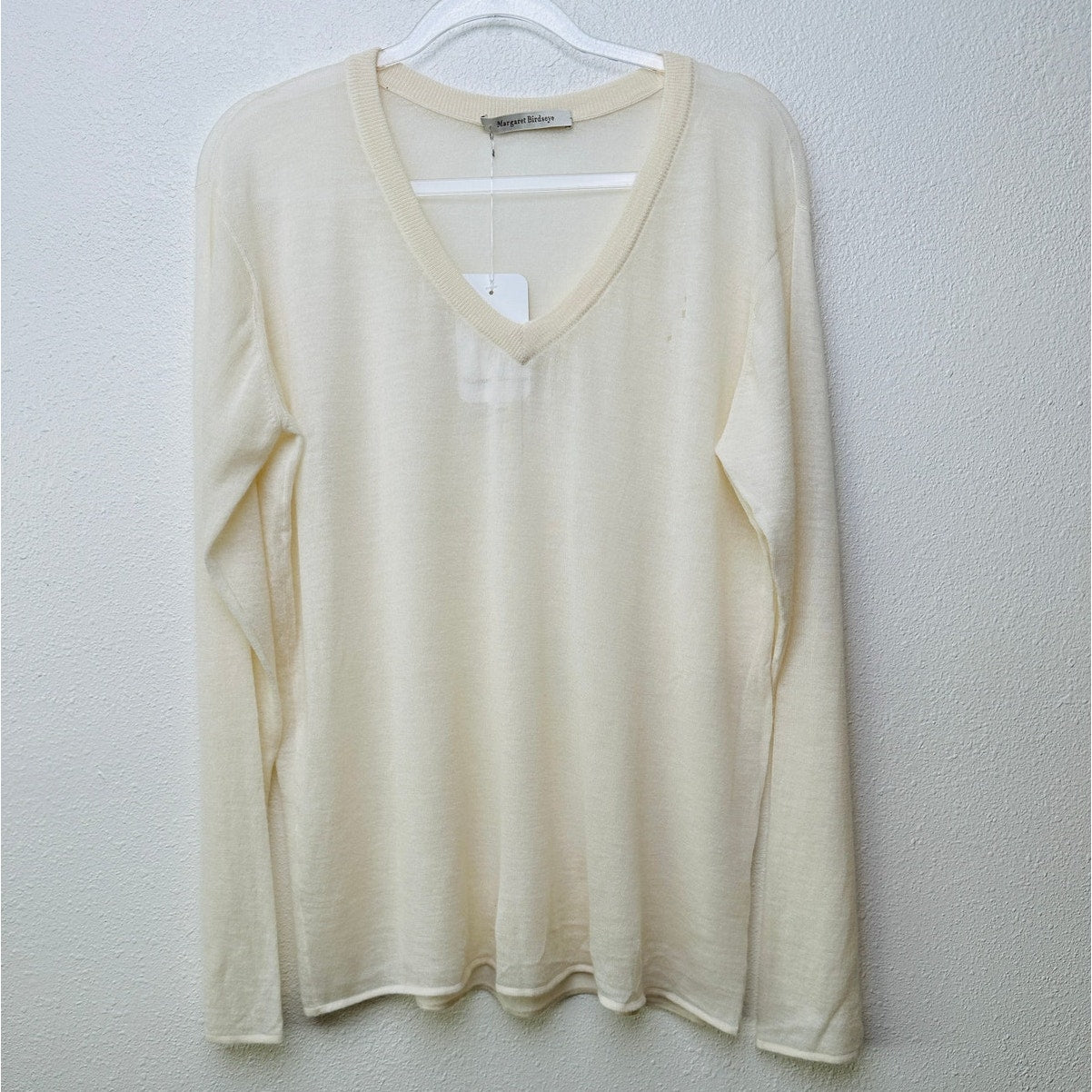 NWT Margaret Birdseye Ivory Cashmere V-Neck Sweater Size M