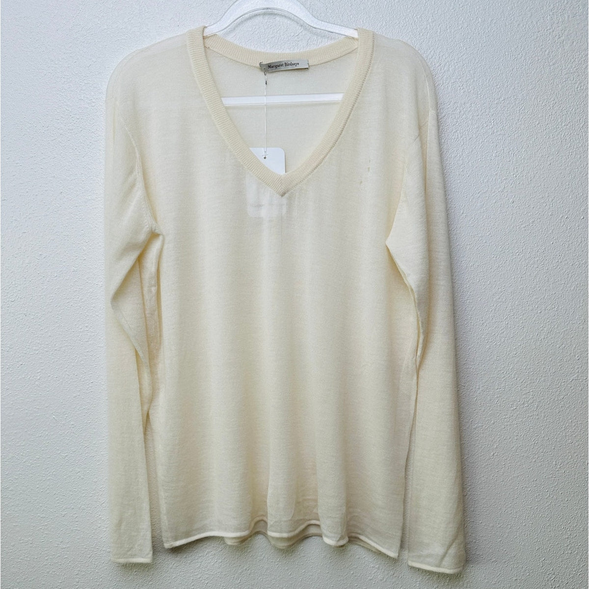 NWT Margaret Birdseye Ivory Cashmere V-Neck Sweater Size M