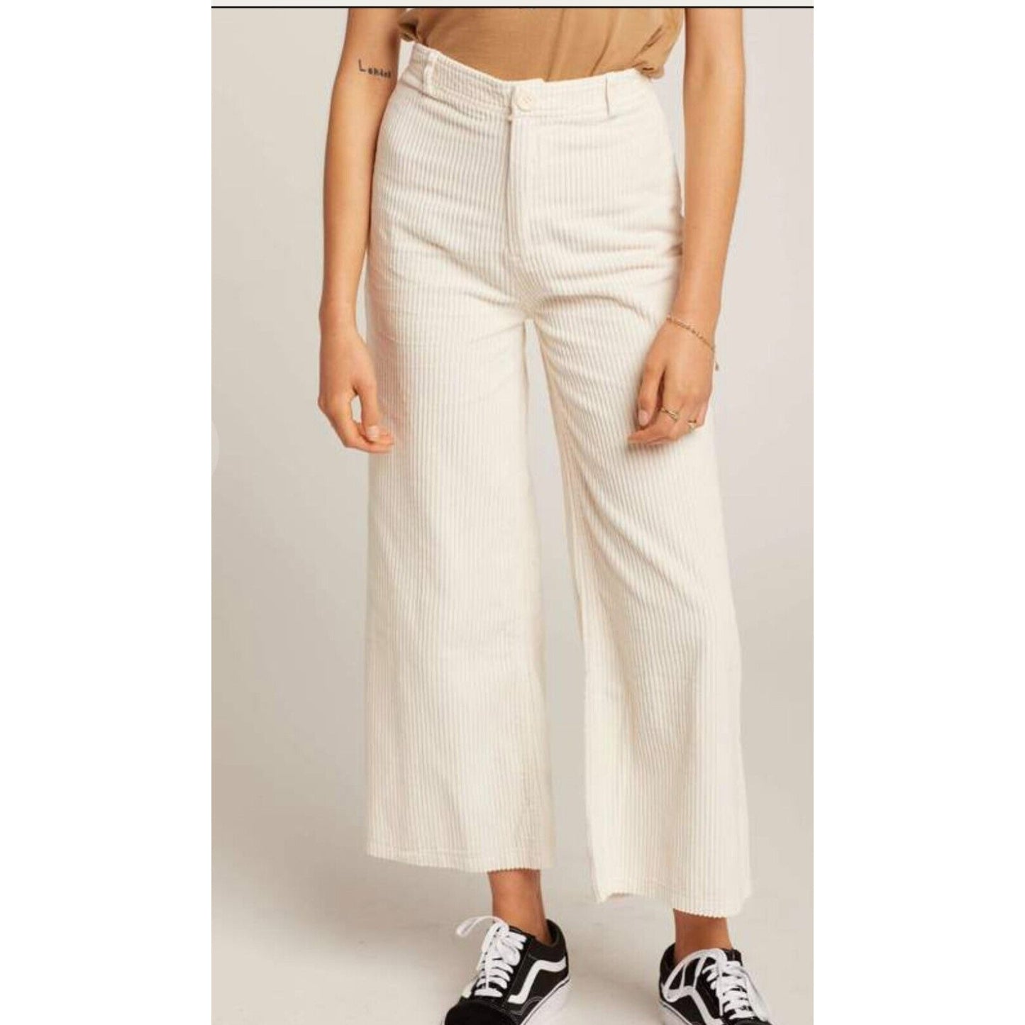 Amuse Society Winter White Wide Corduroy Back Pocket Ankle Flare Pants 27