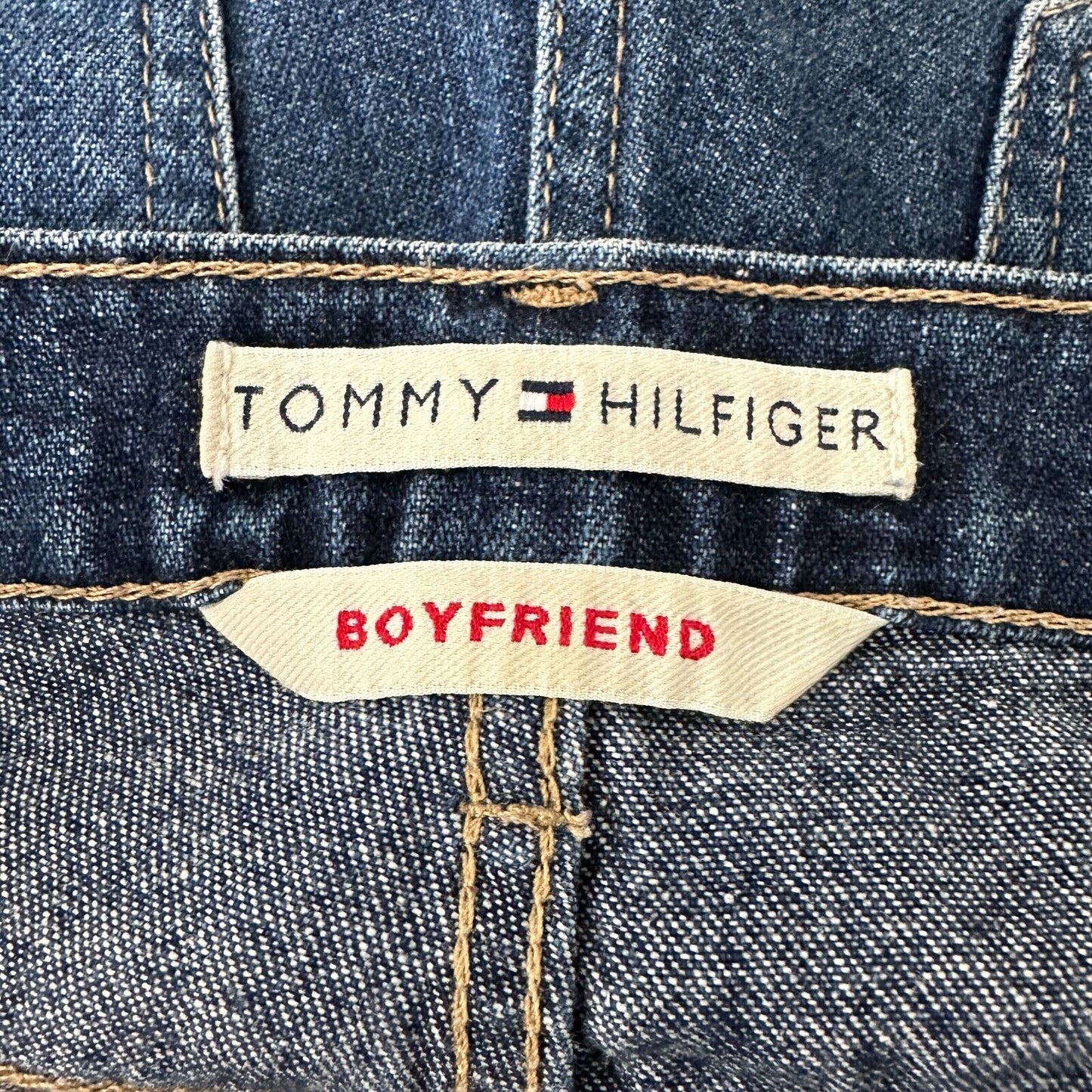 Tommy Hilfinger Medium Blue Wash Mid Rise Boyfriend Jean Shorts Y2K Flag Logo 4