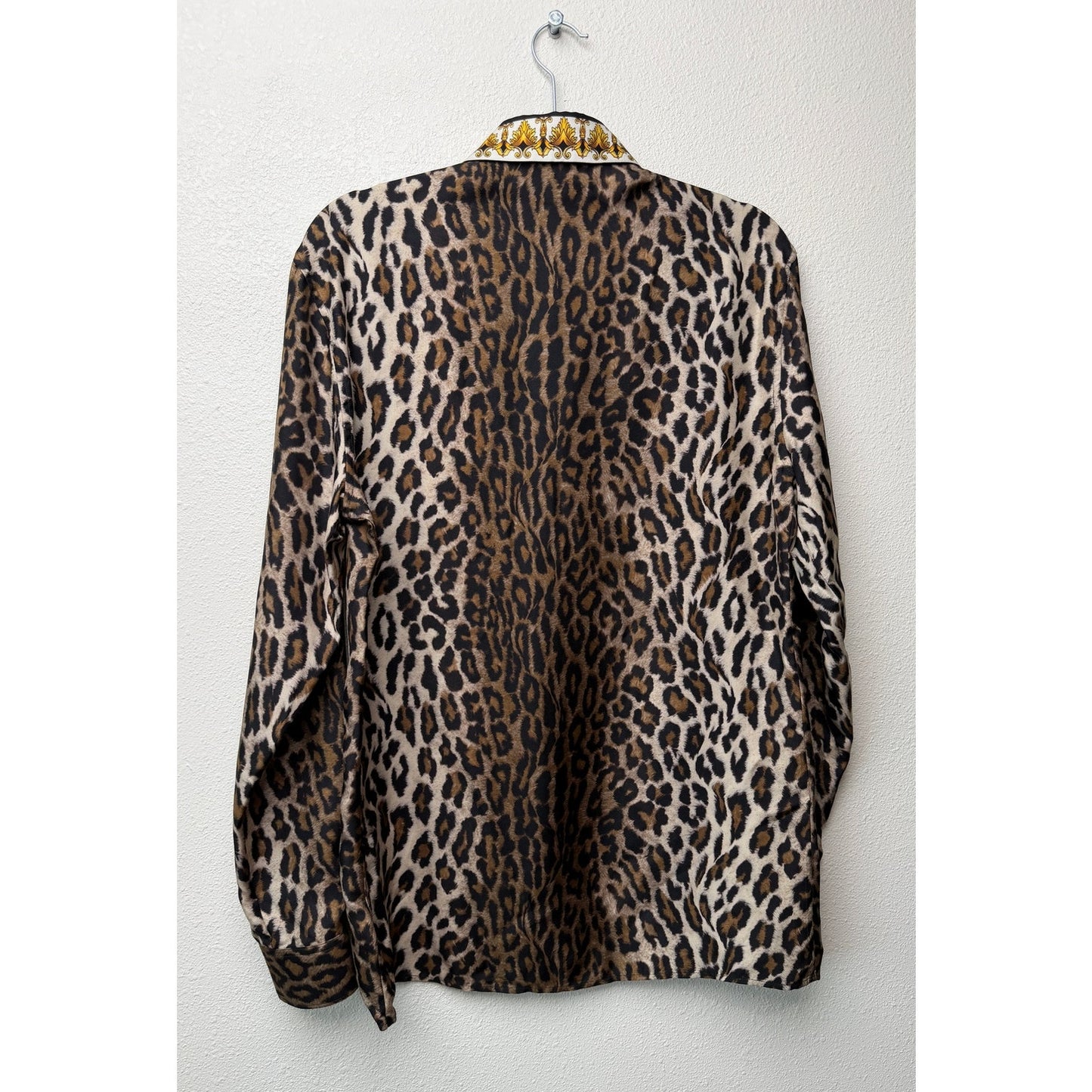 Versace Brown Leopard Silk Shirt Men's US 34 Barocco