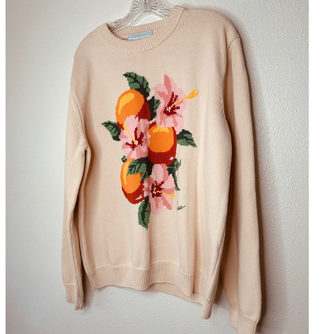NWT Casablanca Cream Kapalia Oranges Graphic Intarsia Knit Sweater XXL