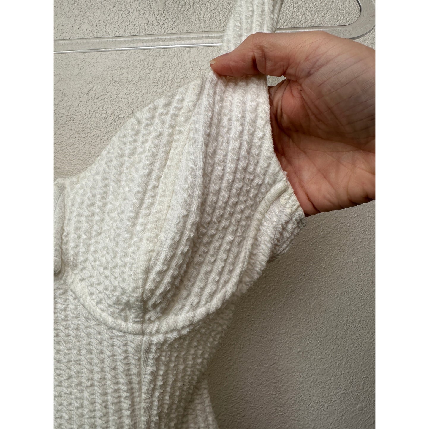 ASTR The Label Off White Textured Seersucker Bodysuit XS