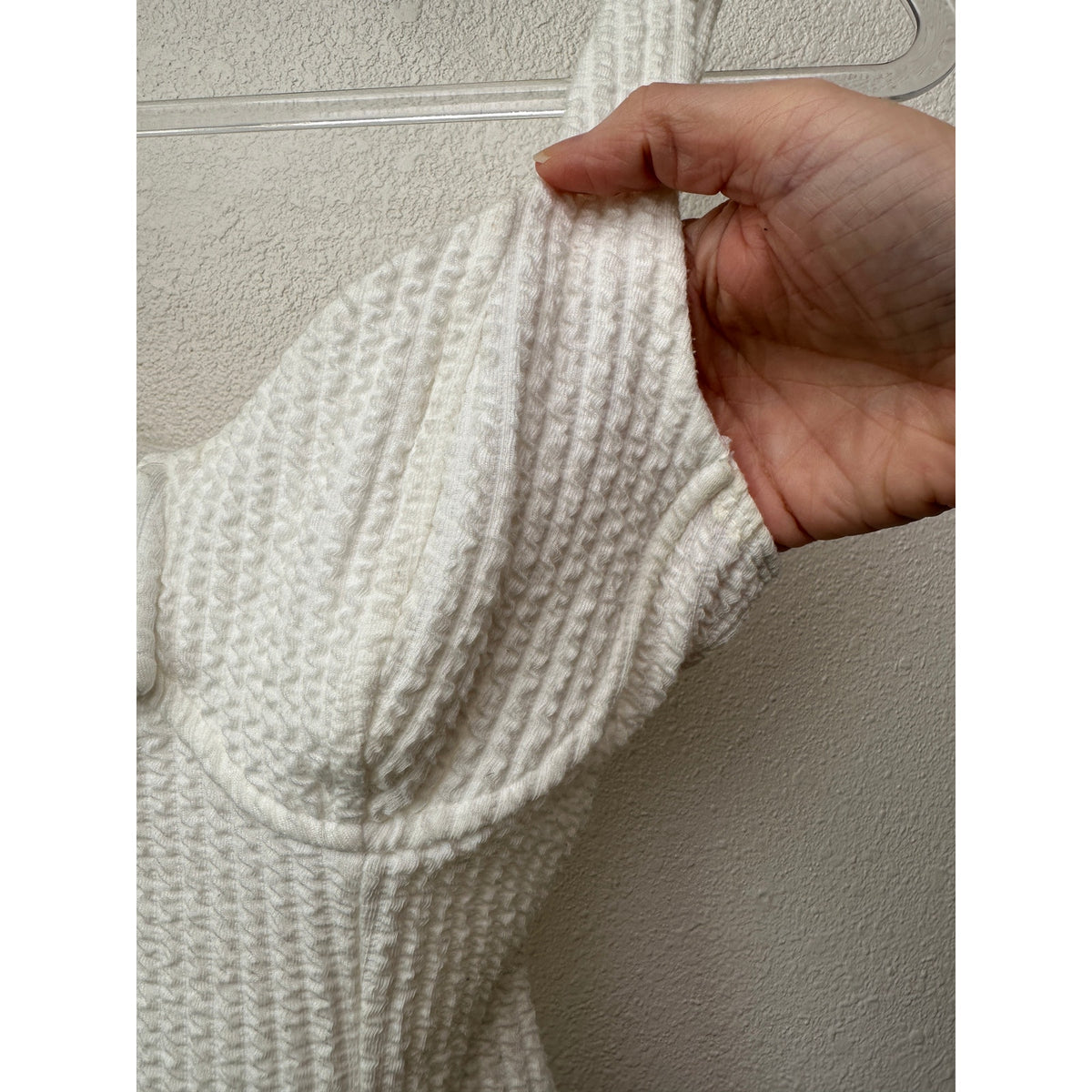 ASTR The Label Off White Textured Seersucker Bodysuit XS