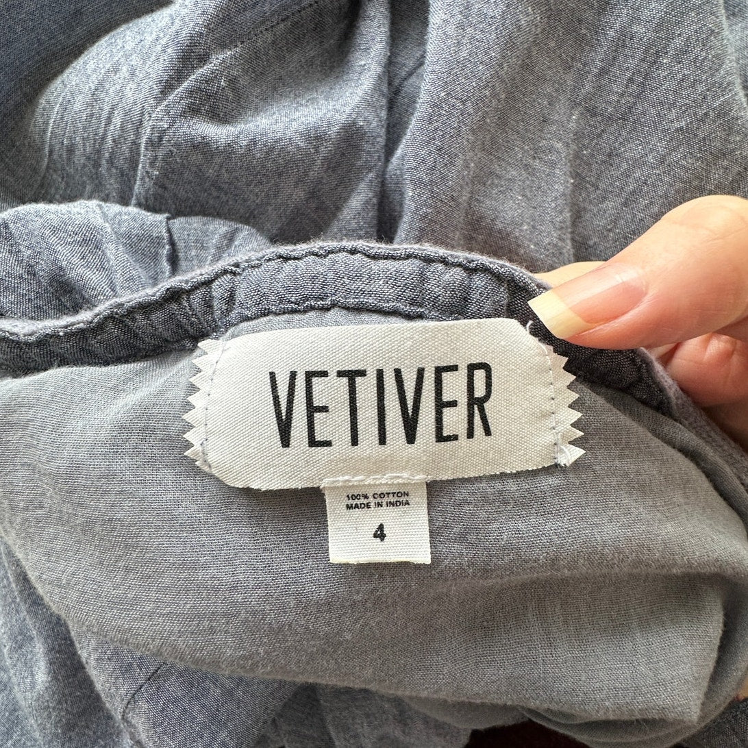 Vetiver Blue Gray Denim Round Braided Neckline & Strap Ruffle Dress 4