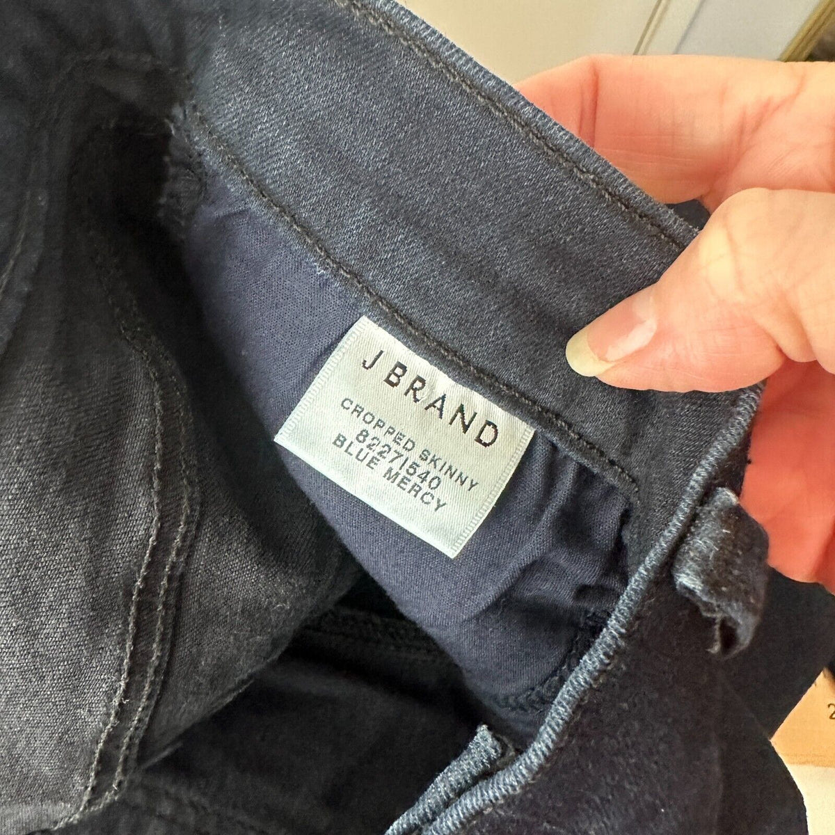 J Brand Crop Raw Hem Mid Rise Super Skinny Dark Blue Mercy Distressed Jeans 27