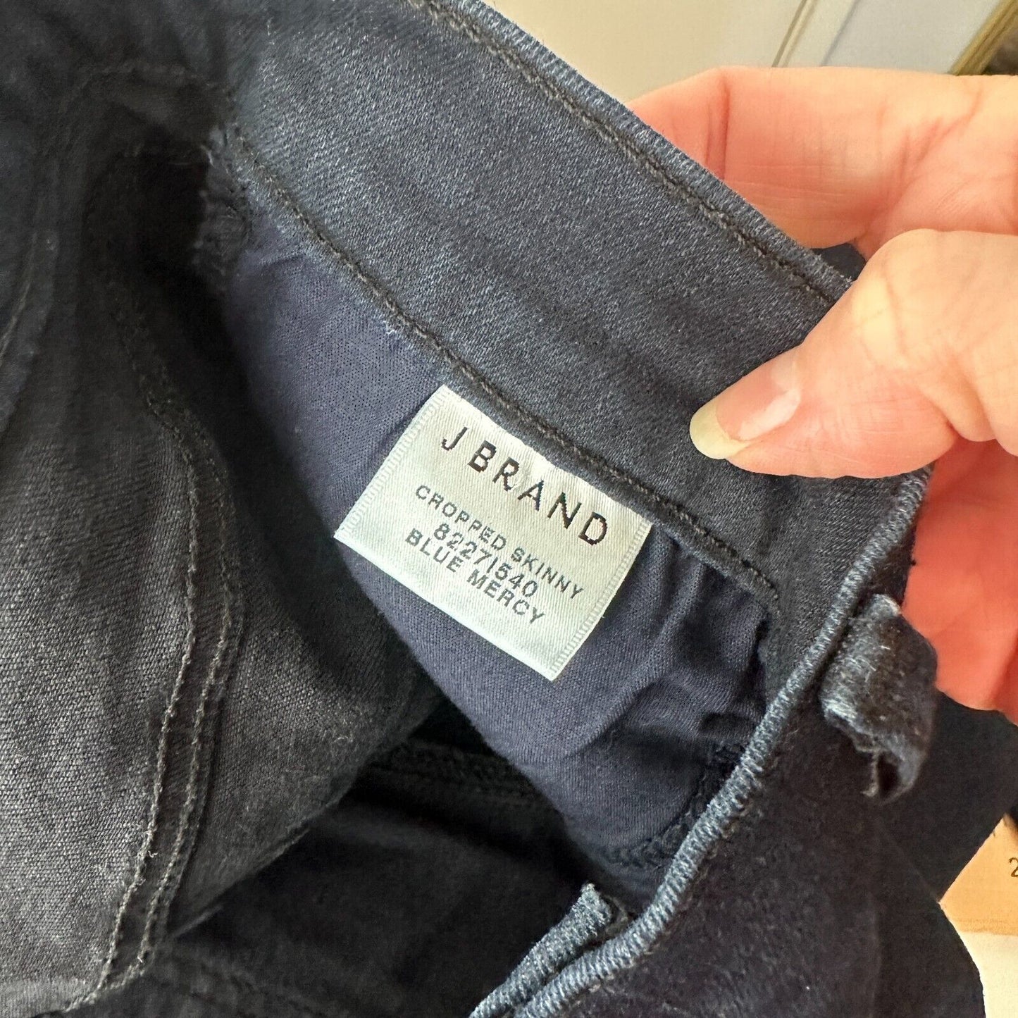 J Brand Crop Raw Hem Mid Rise Super Skinny Dark Blue Mercy Distressed Jeans 27