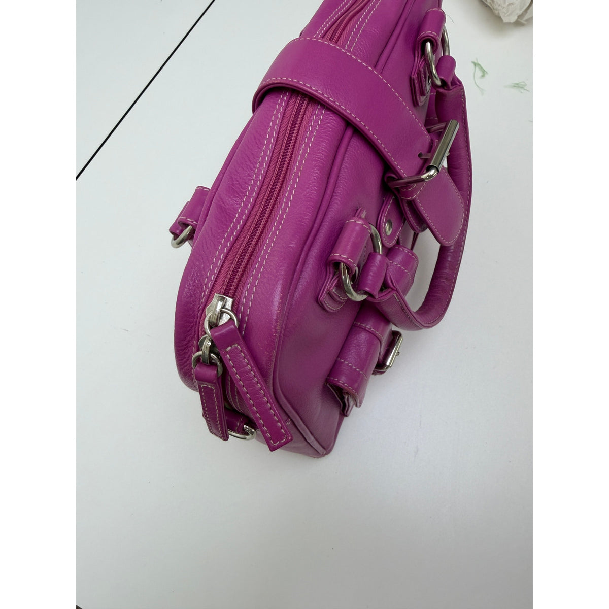 Barneys New York Magenta Buckle Satchel Bag Women's