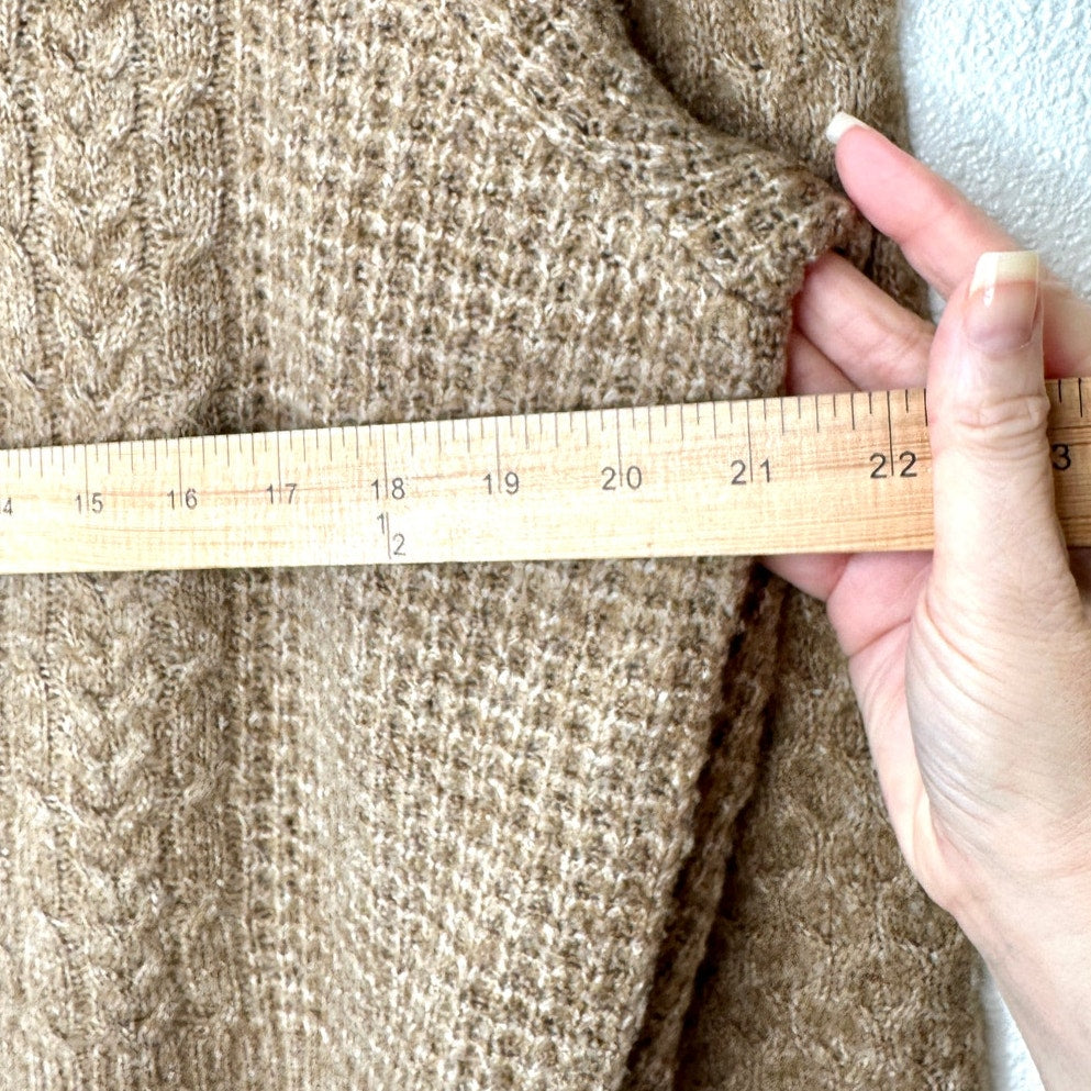 Abercombie & Fitch Tan Knit Pleated Puff Shoulder Round Neck Sweater L