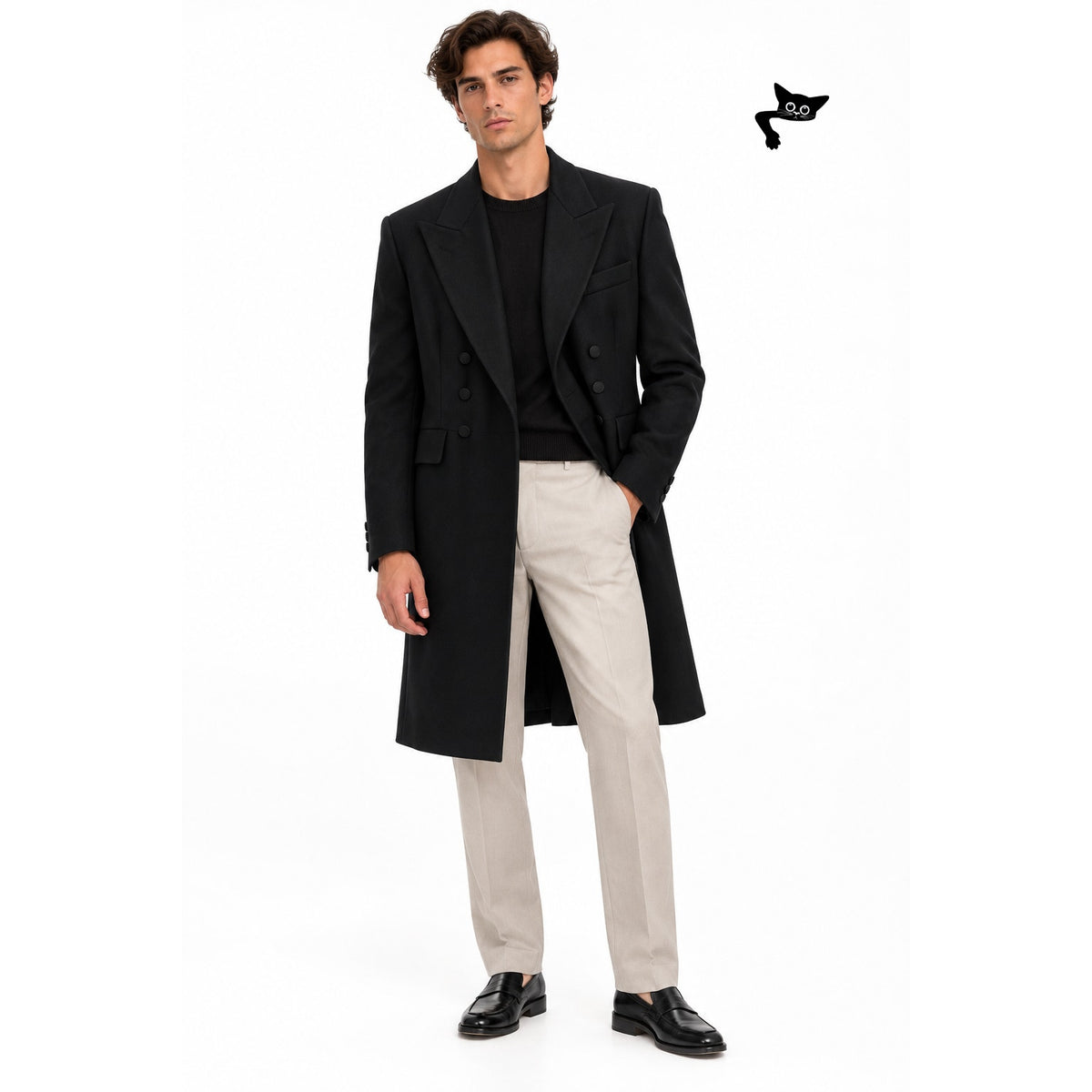 Alexander McQueen Black Cashmere Silk Double Breasted Frock Coat Men's US 36
