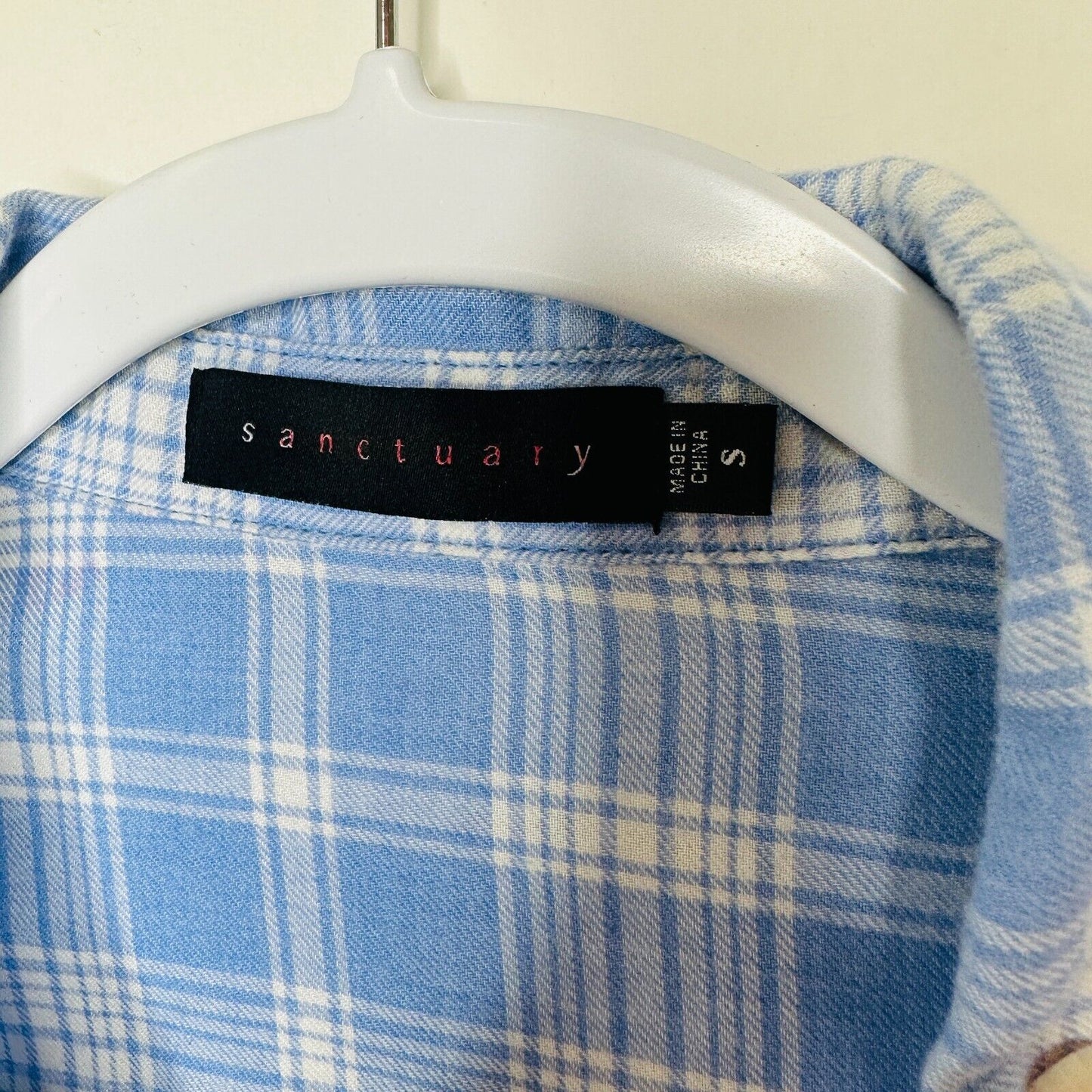 Sanctuary Blue & White Plaid Boyfriend Button Up Shirt Roll Tab Sleeves S