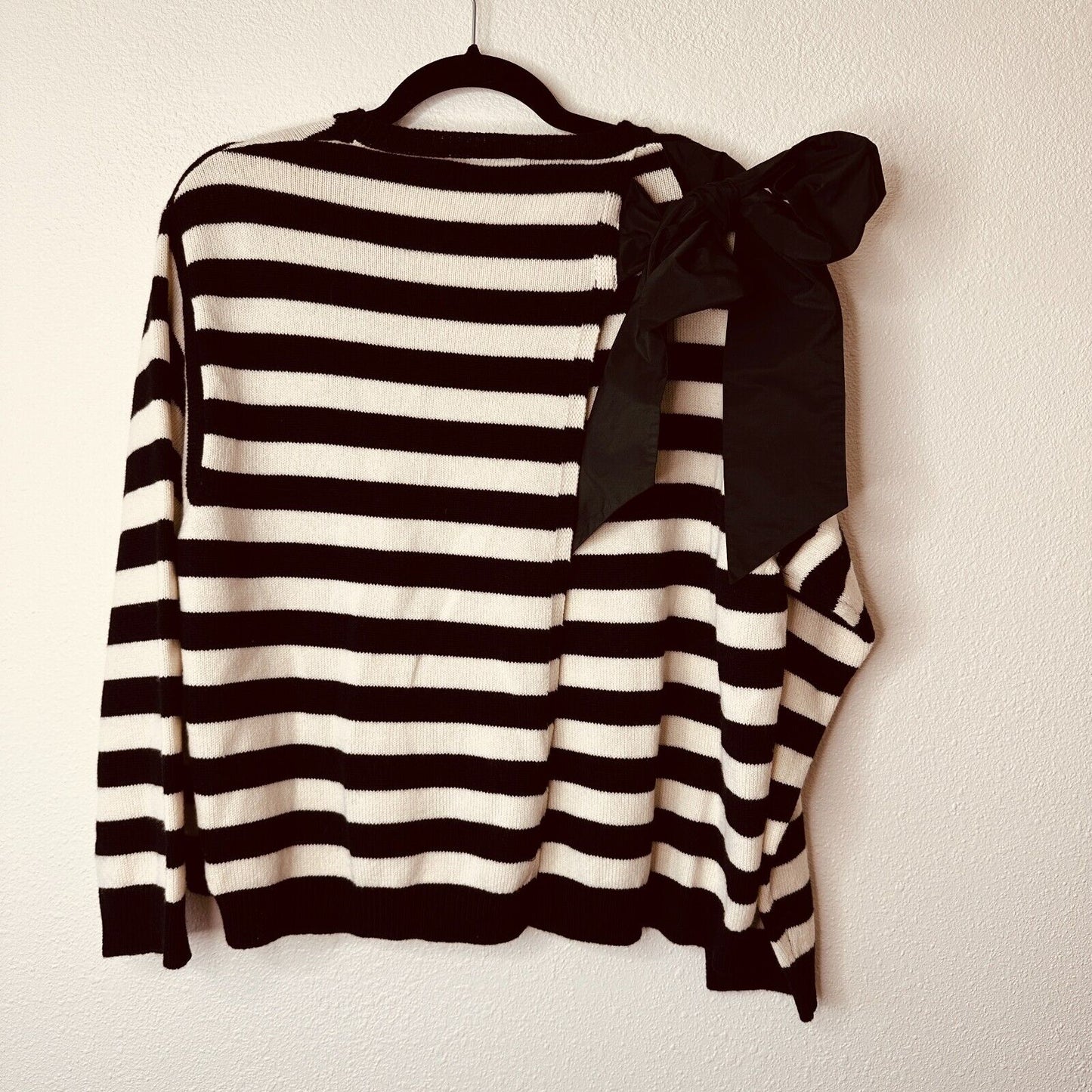 Valentino Off White & Black Horizontal Stripe Open Back Satin Shoulder Tie Top L