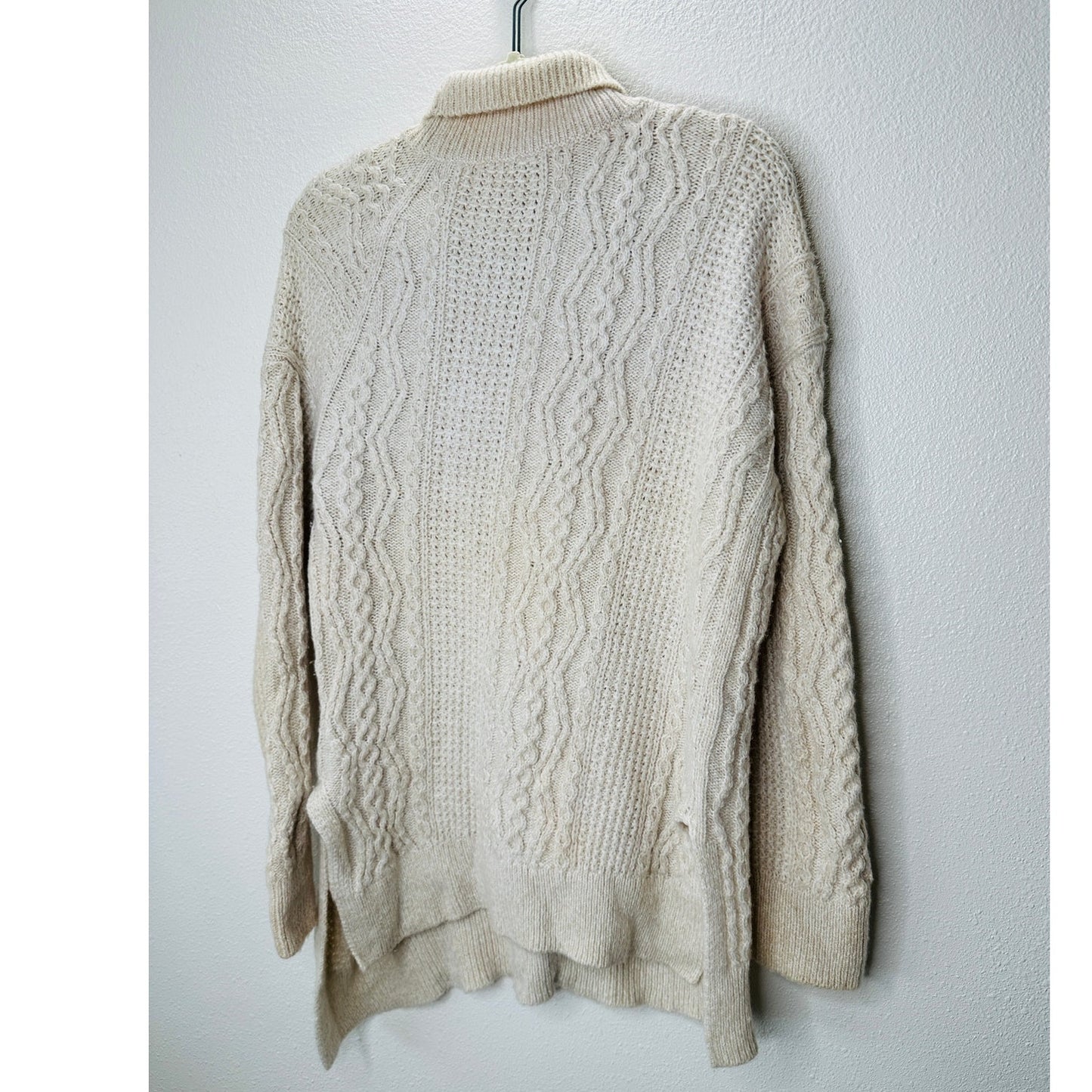 Vince Cream Chunky Knit Long Sleeve Mock Neck Sweater L