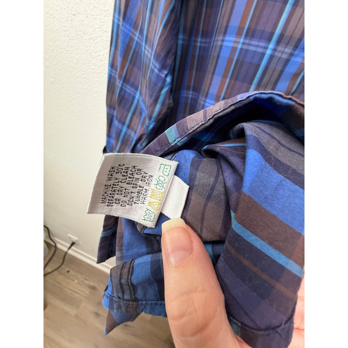 Bugatchi Plaid Button Front Shirt Blue Brown Gray Men’s L