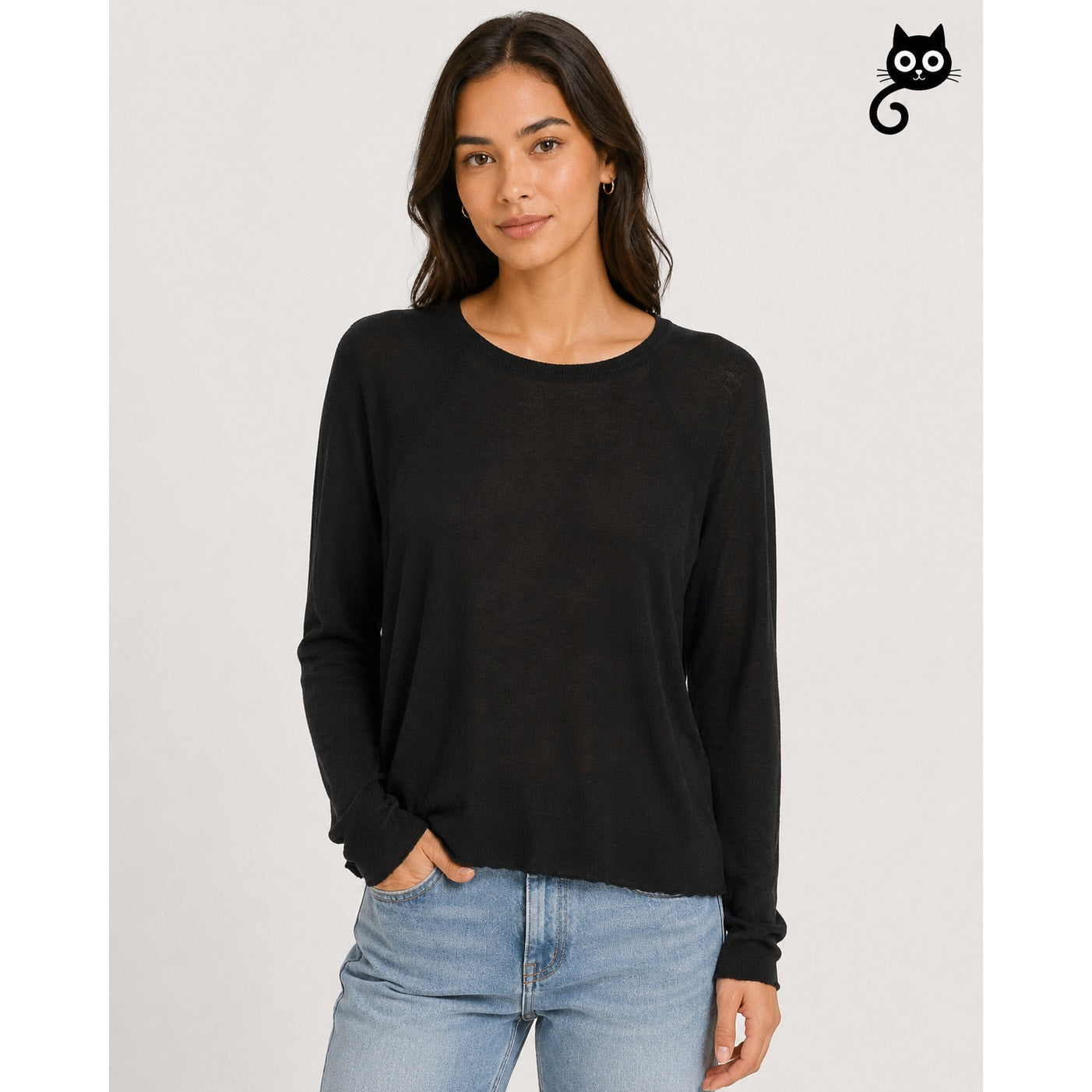 Zara Black Round Neck Long Sleeve Lightweight Thin Sweater Jumper L