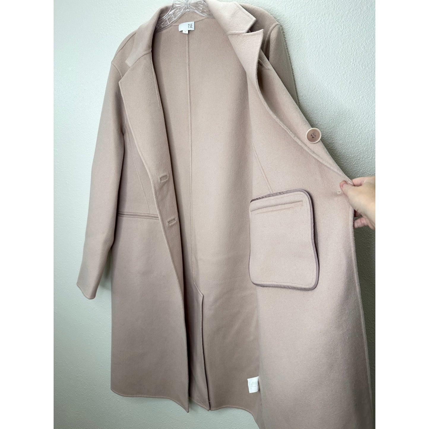 TSE 100% Cashmere Pale Pink Button Front Notch Collar Pockets 8