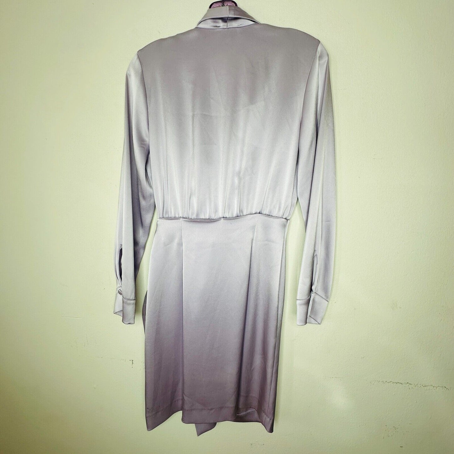 Nanushka Lilac Siwa Tech Satin Wrap Dress Asymmetrica V-Neck Concealed Snap S