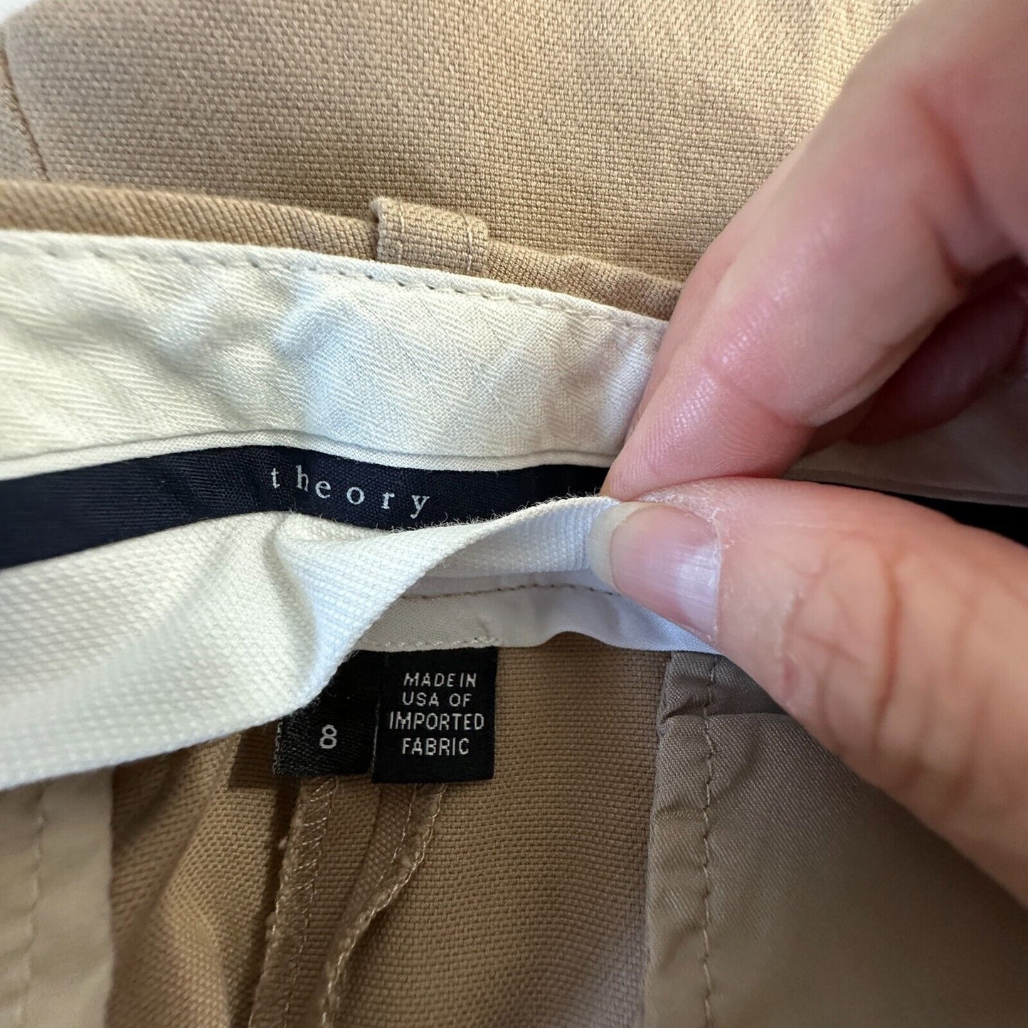 Theory Izelle S Cropped Pants Tan Camel Khaki Ankle Trousers Size 8