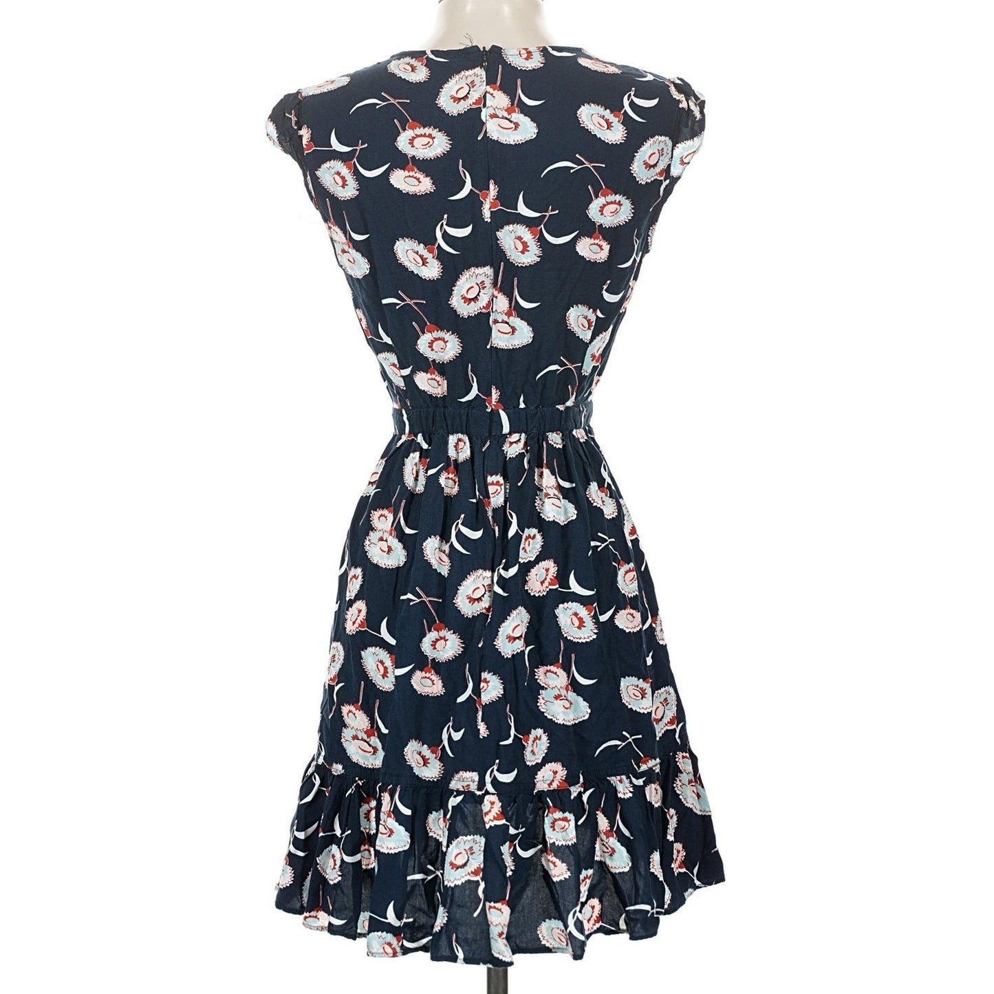 J.Crew Mercantile Navy an Rust Faux Wrap Tiered Ruffle Mini Dress Floral Size 00