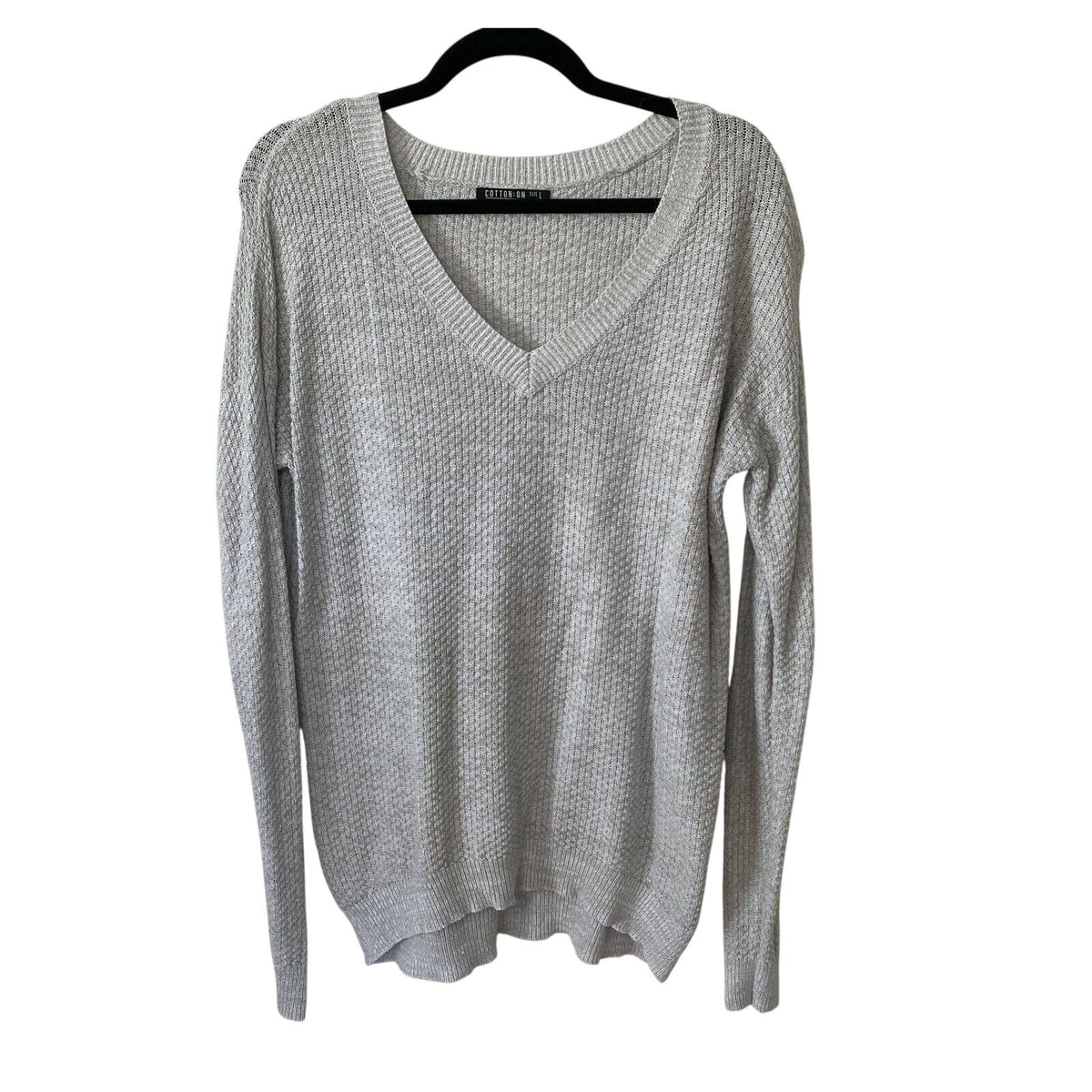 Cotton On Gray V-Neck Light Weight Knit Long Line Banded Sweater Jumper Large