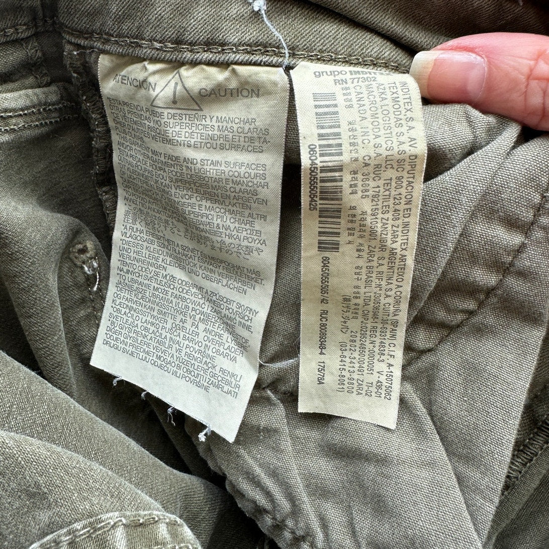 Zara Women Olive Green Button Fly Distressed Knee Skinny Jean High Waist 10