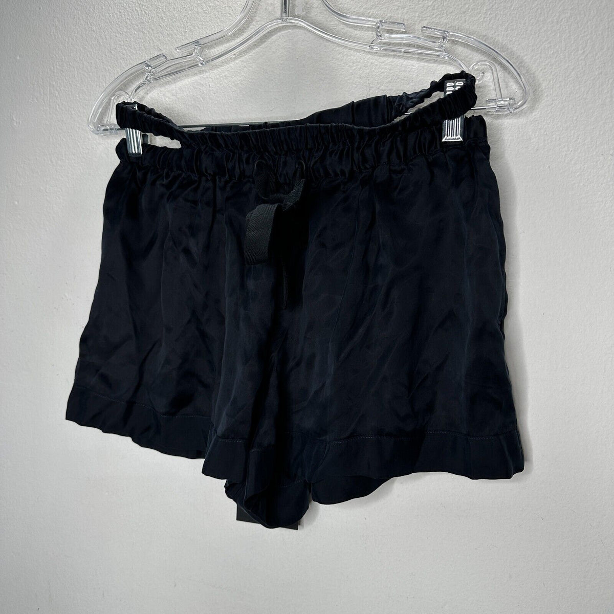 NWT PRFCT NMBR Black Satin Open Side Waistband Drawstring Shorts M