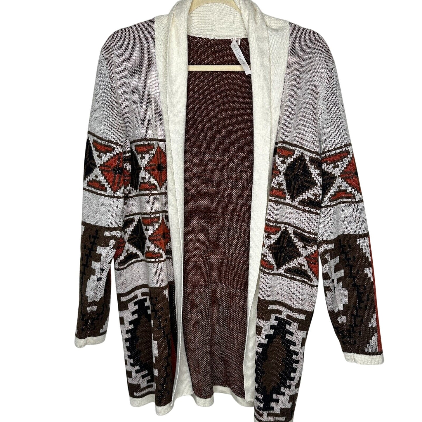 Mags & Pye Cream Brown Rust Native Aztec Print Longline Cardigan Sweater Medium