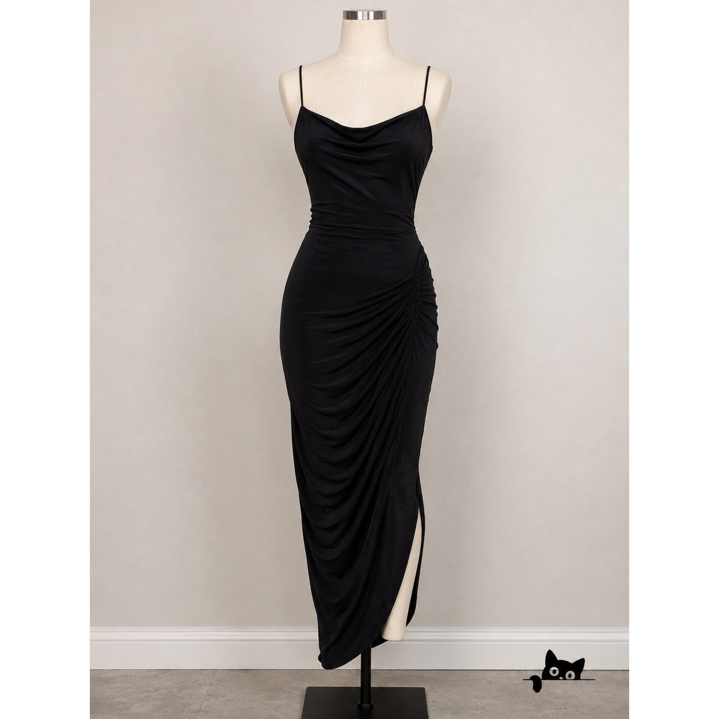 Nasty Gal Sexy Black Only Fools Ruche In Maxi Side-Ruched Dress 2