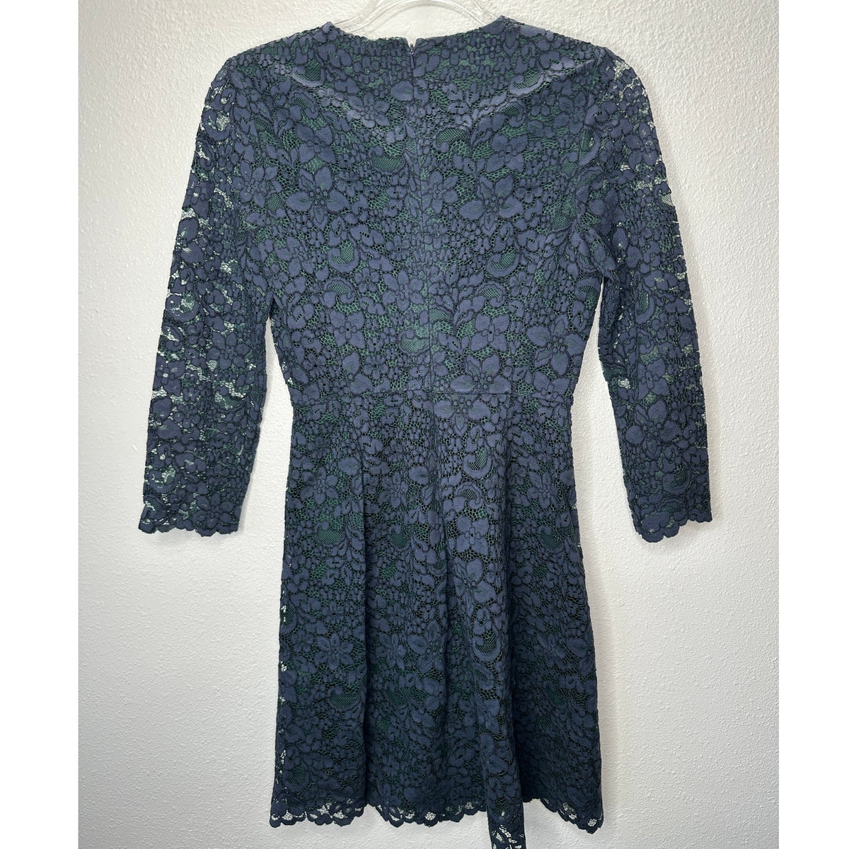 Tory Burch Black Lace with Green Contrast Underlay Jewel Neckline Dress 2