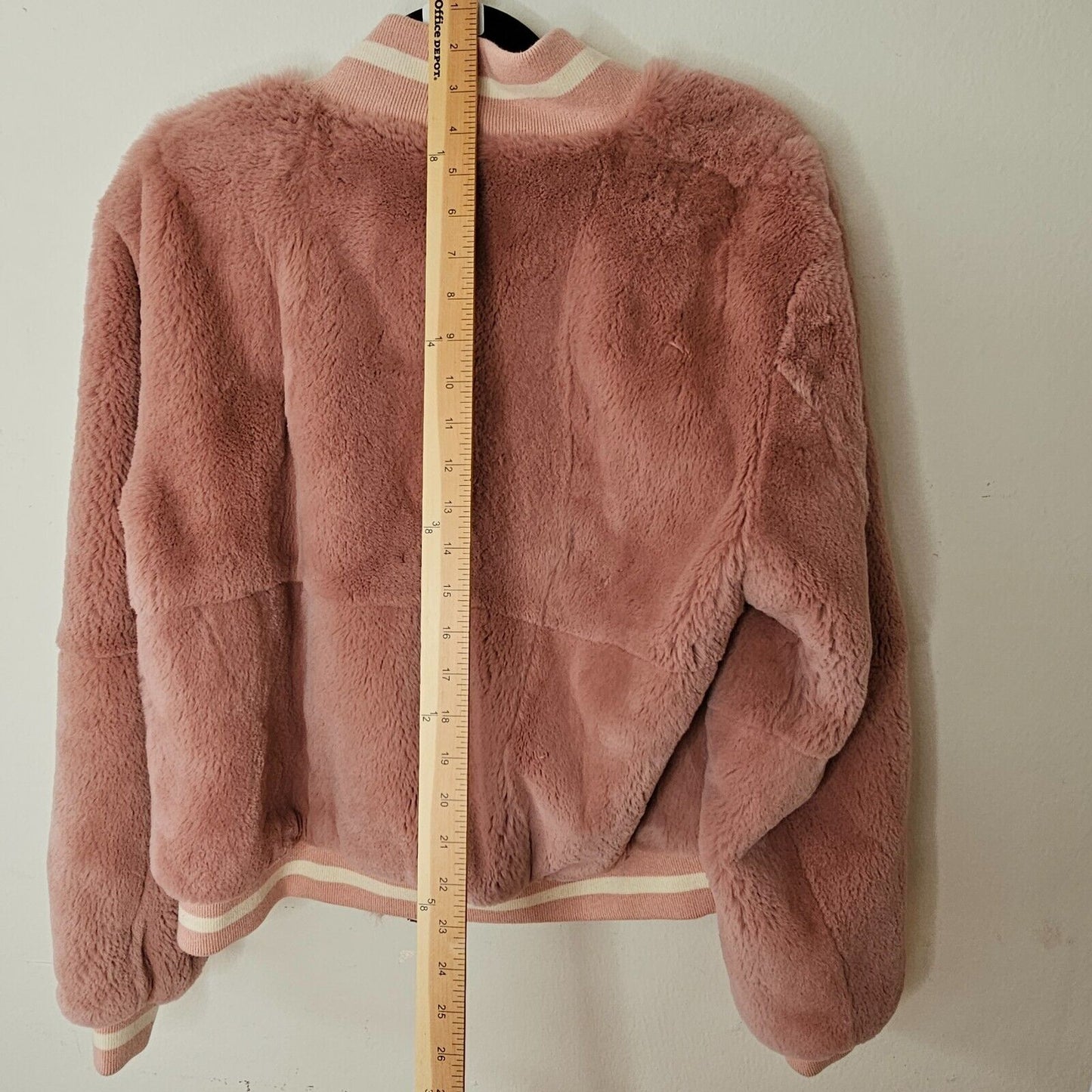 Elizabeth &James Luxe Pink Dahlia Rabbit Fur Banded Jacket Front Zip Pockets L