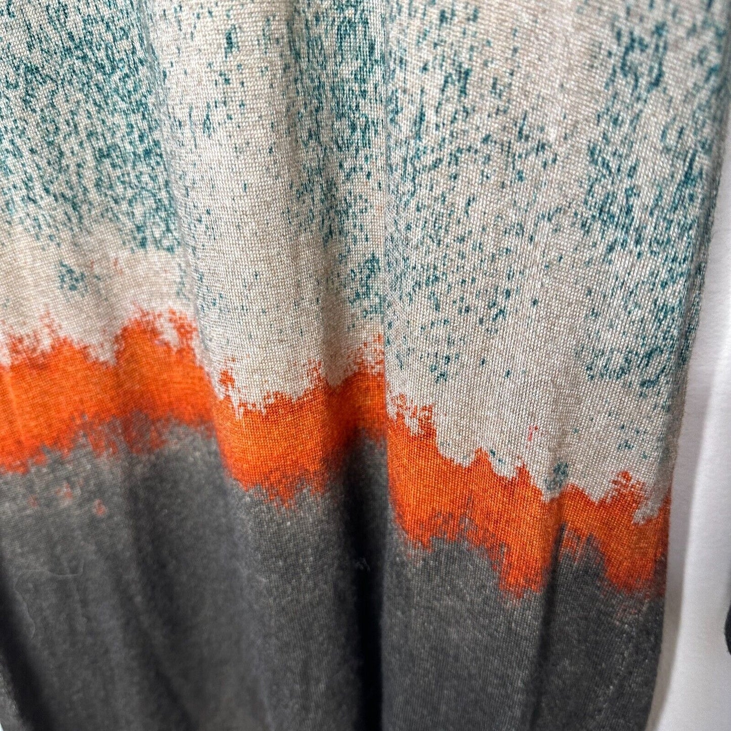 Printed Artworks Cashmere Silk Teal Tan Brown Orange Stripe Long Cardigan Small