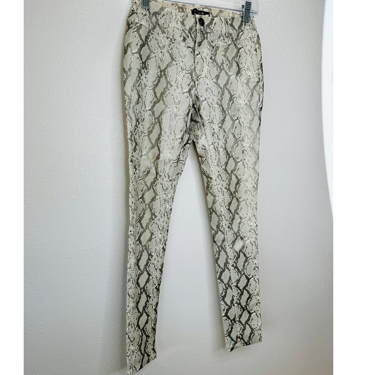Caribbean Queen Cream & Silver Metallic Snake Print Front Zip Skinny Jegging S